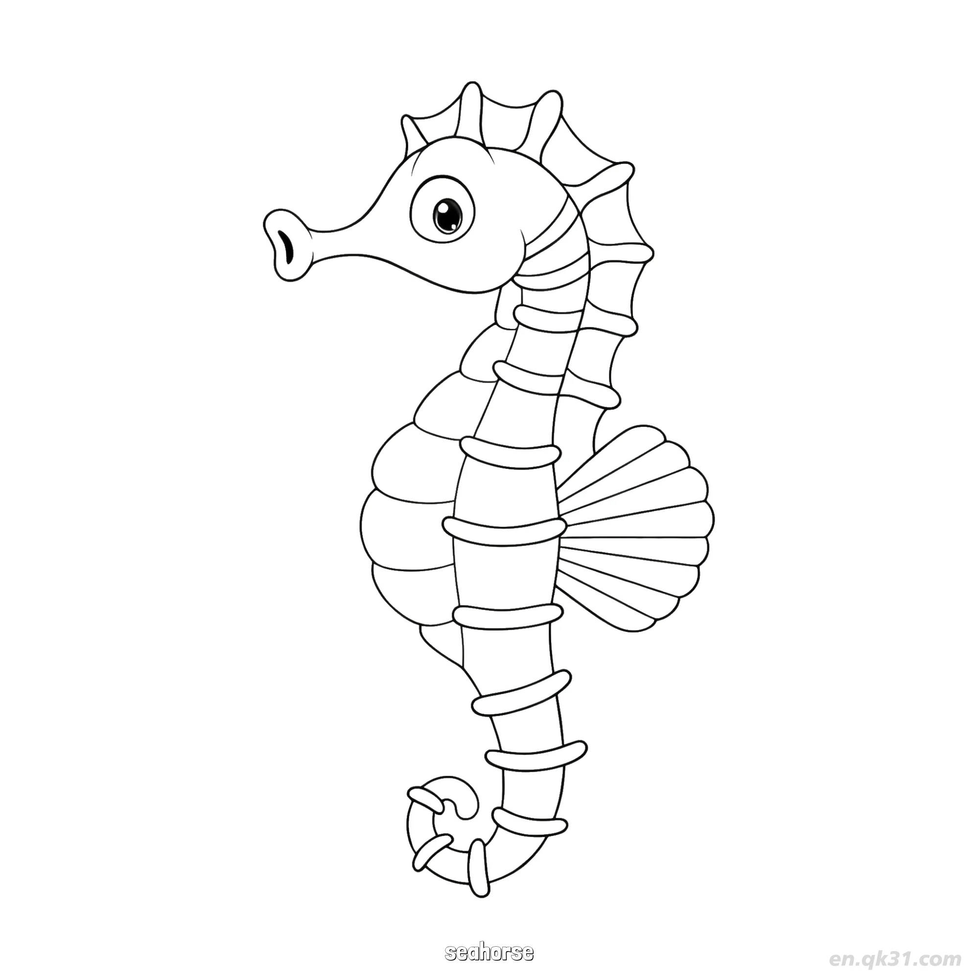 免费 经典海马线条艺术  简笔画涂色页