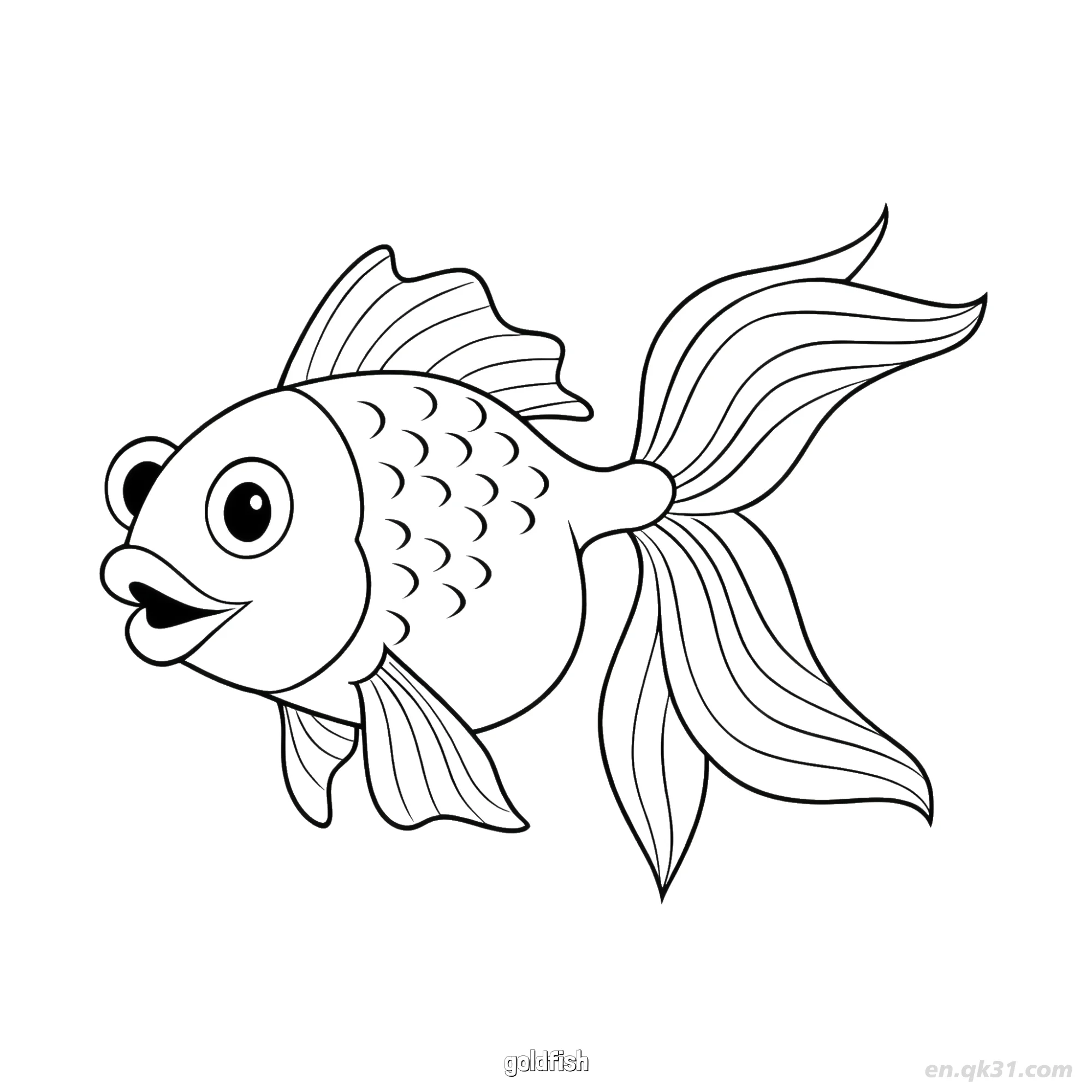 免费 可爱长尾金鱼涂色页  简笔画涂色页