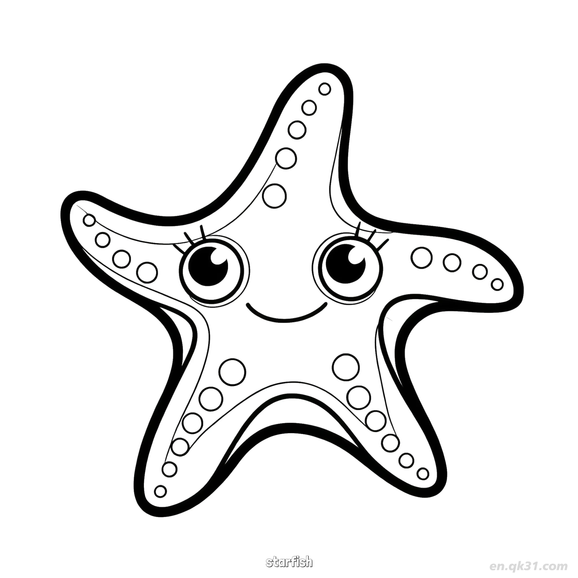 免费 可爱微笑海星线条艺术  简笔画涂色页