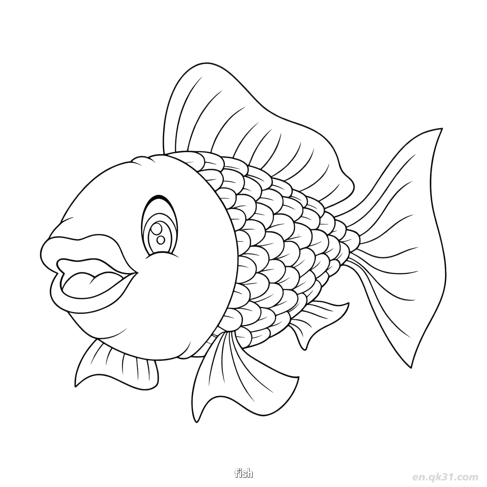 免费 细节鳞片鱼涂色页  简笔画涂色页