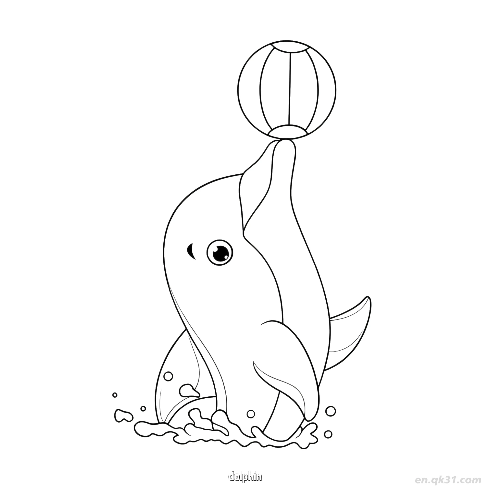 免费 水中顶球海豚涂色页 简笔画涂色页