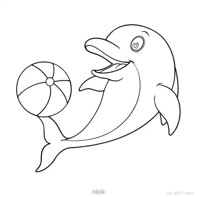 尾部顶球海豚涂色页 – 免费可打印简笔画涂色画