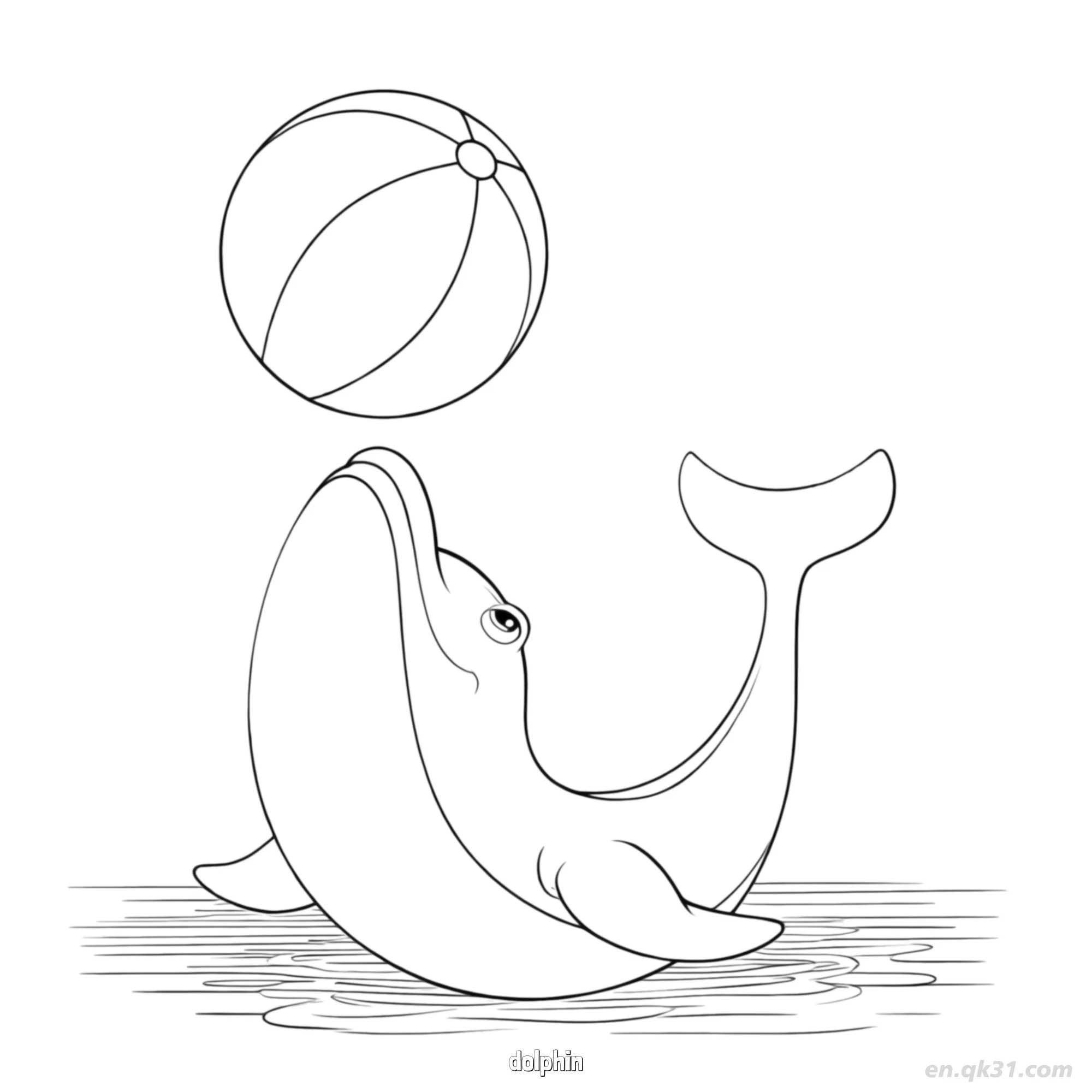 免费 顶沙滩球海豚涂色页 简笔画涂色页