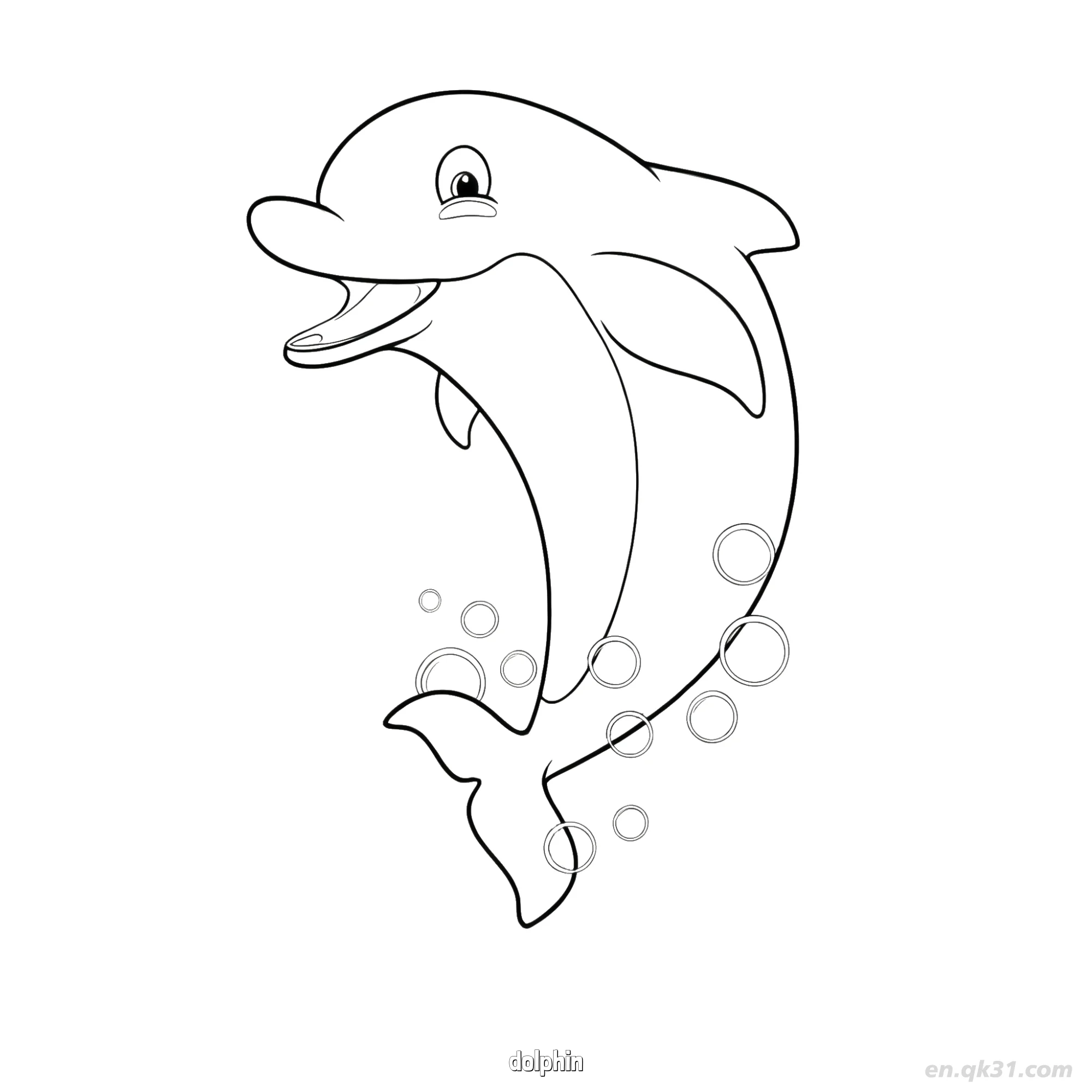 免费 带泡泡海豚涂色页 简笔画涂色页