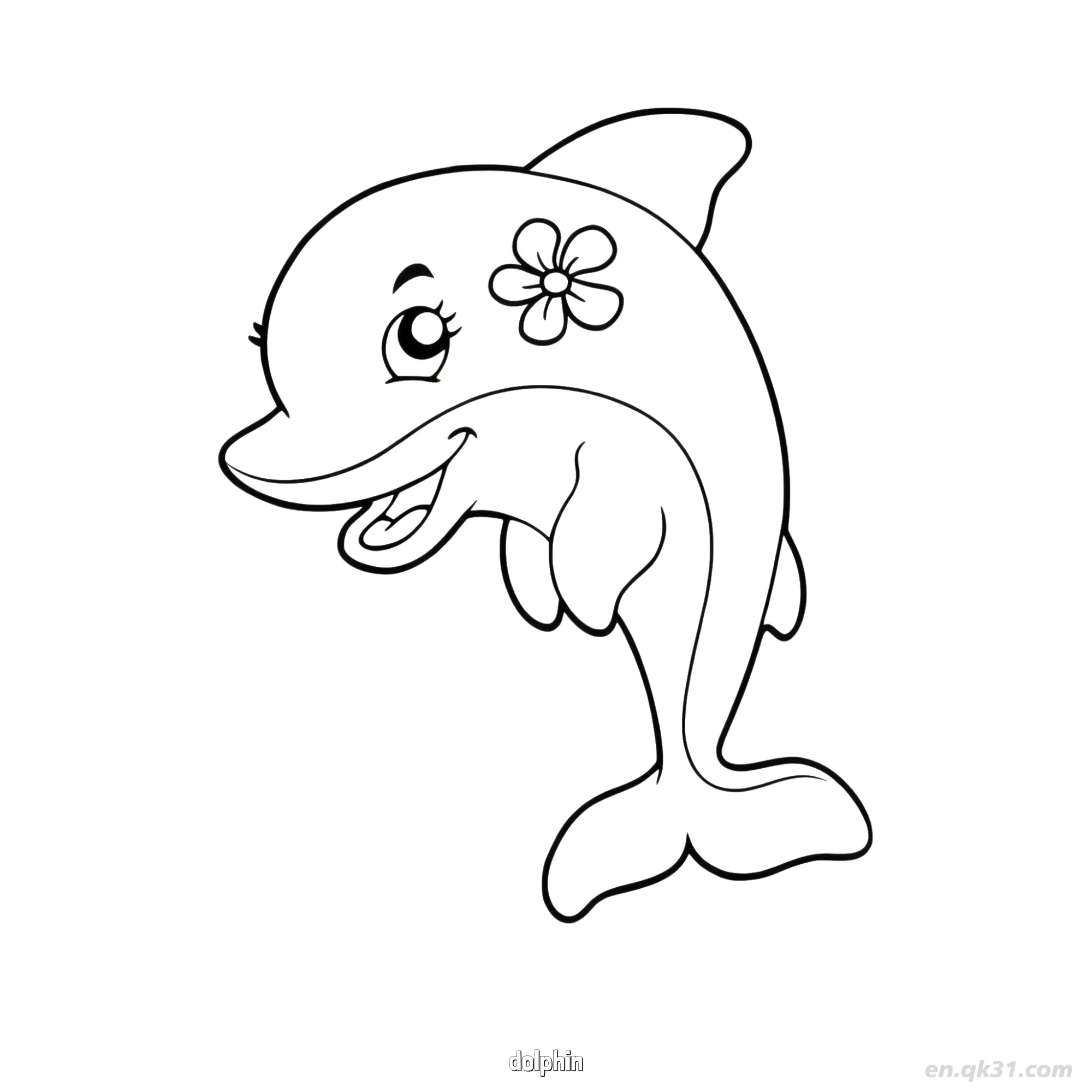 免费 带花海豚涂色页 简笔画涂色页