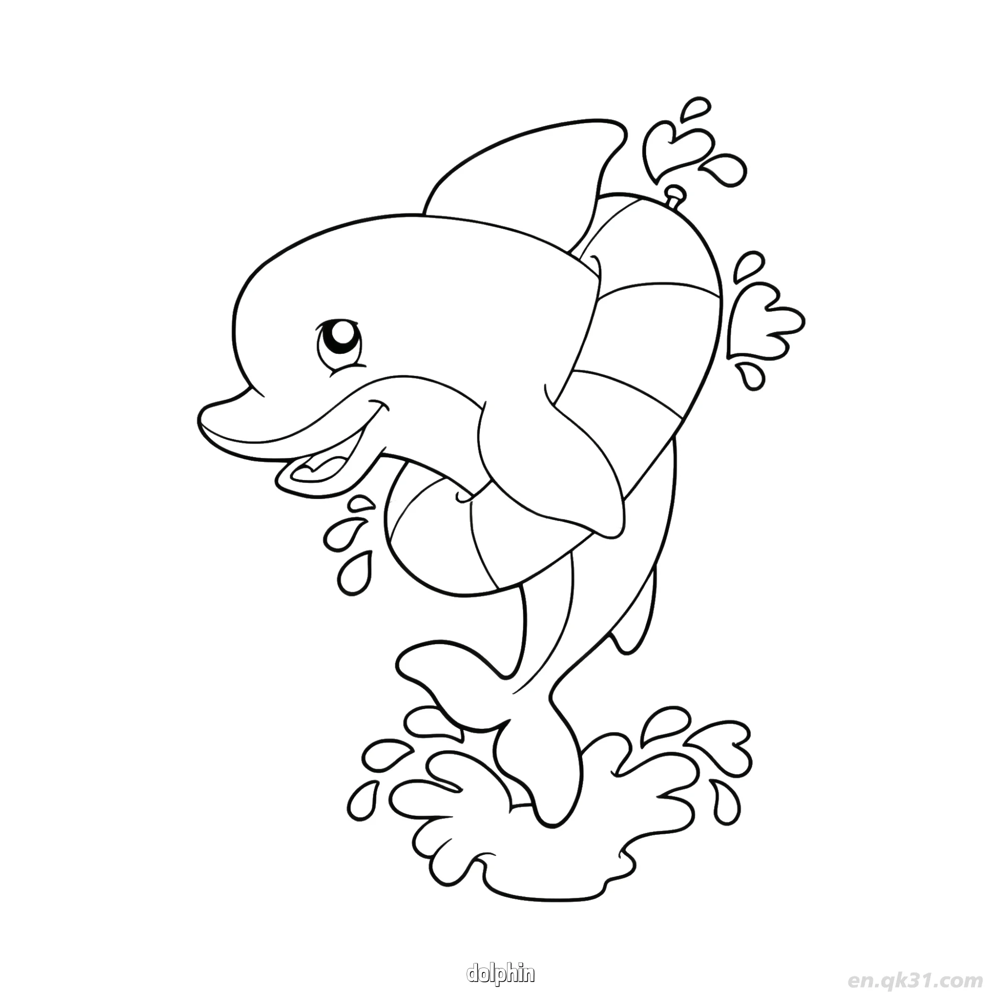 免费 带游泳圈海豚涂色页 简笔画涂色页