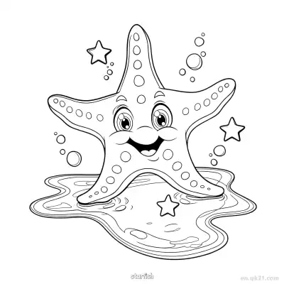 兴奋海星海滩场景  – 免费可打印简笔画涂色画