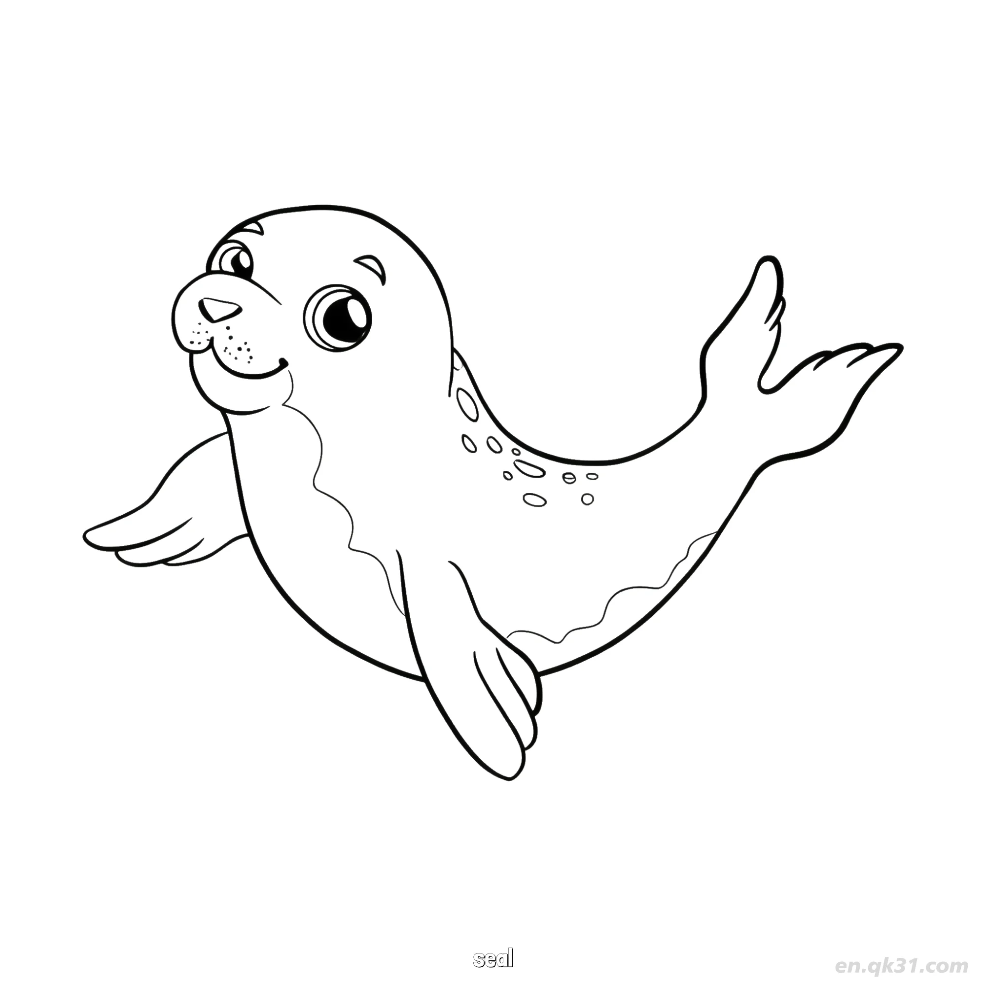 免费 漂浮卡通小海豹涂色页  简笔画涂色页