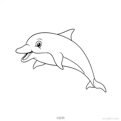 友好张嘴海豚涂色页 – 免费可打印简笔画涂色画