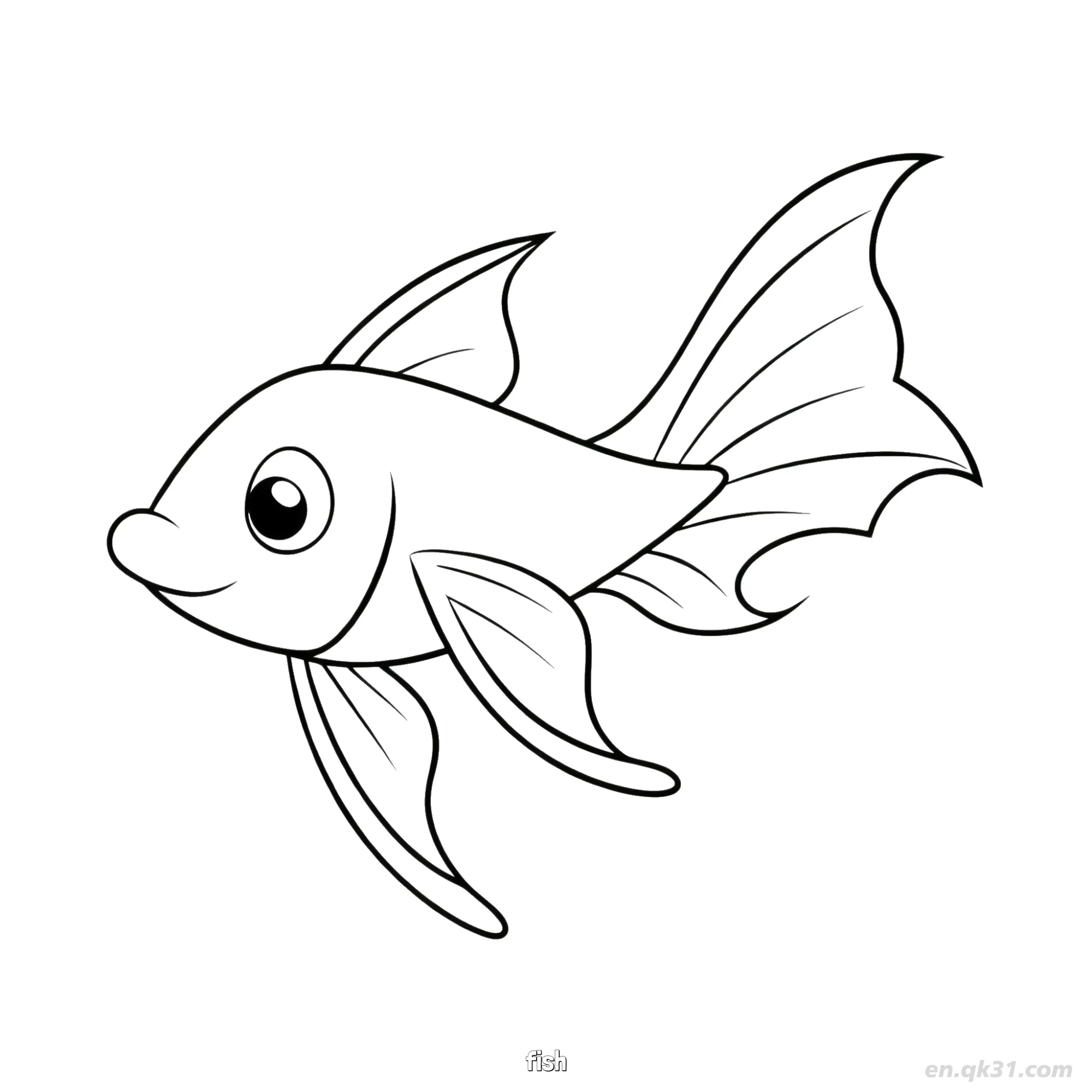 免费 友好微笑长鳍鱼  简笔画涂色页