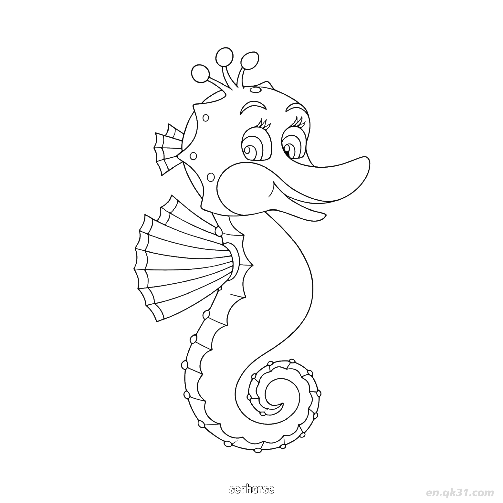 免费 搞笑长嘴海马涂色页  简笔画涂色页