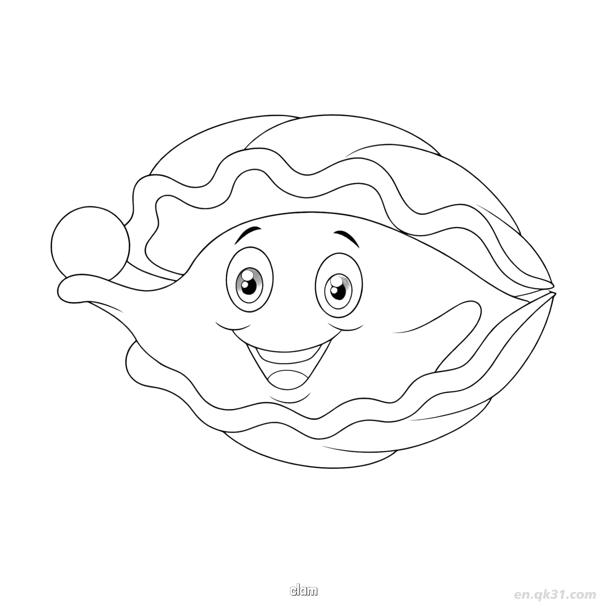 免费 快乐微笑带海藻帽蛤蜊  简笔画涂色页