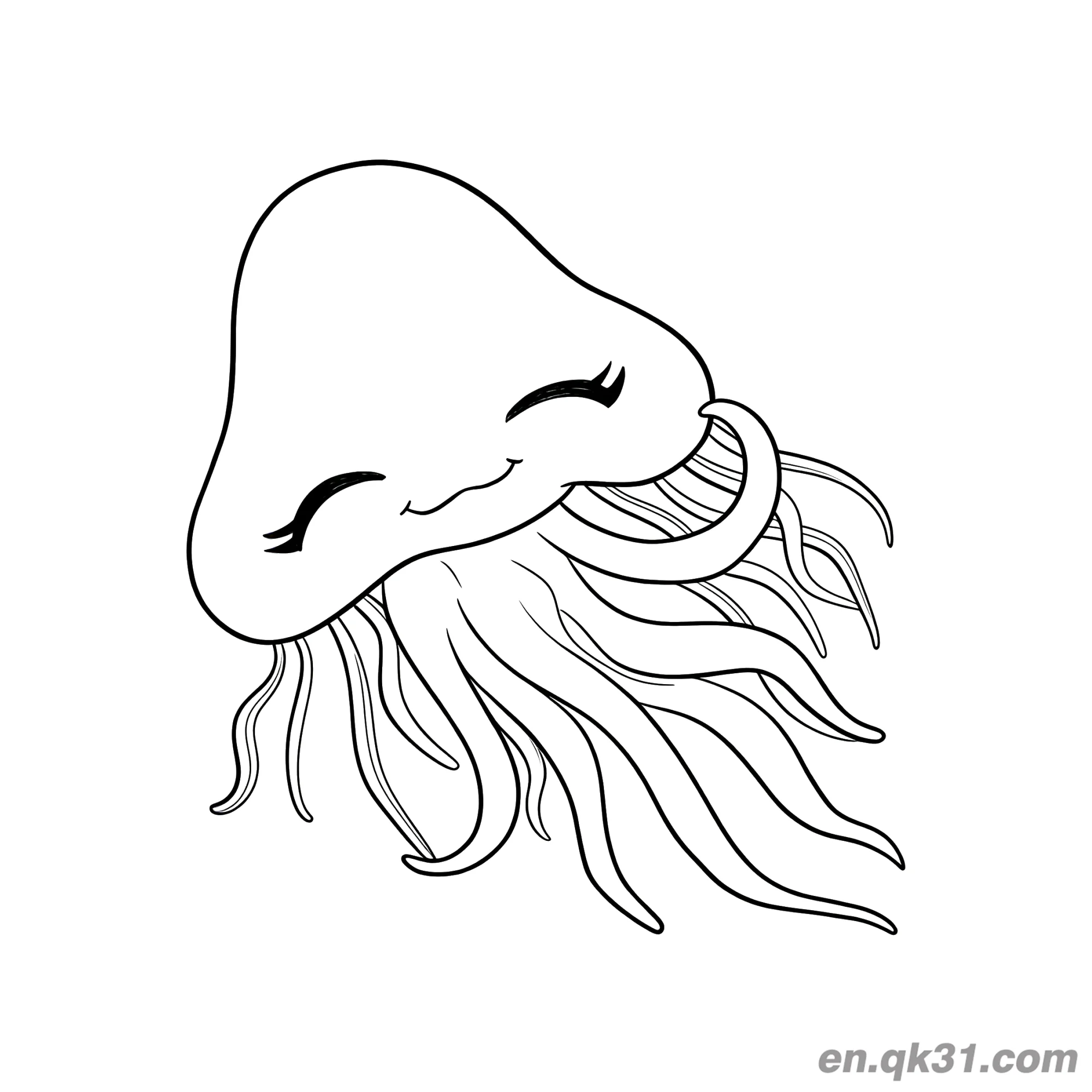 免费 闭眼长睫毛流动水母简笔画涂色页 简笔画涂色页
