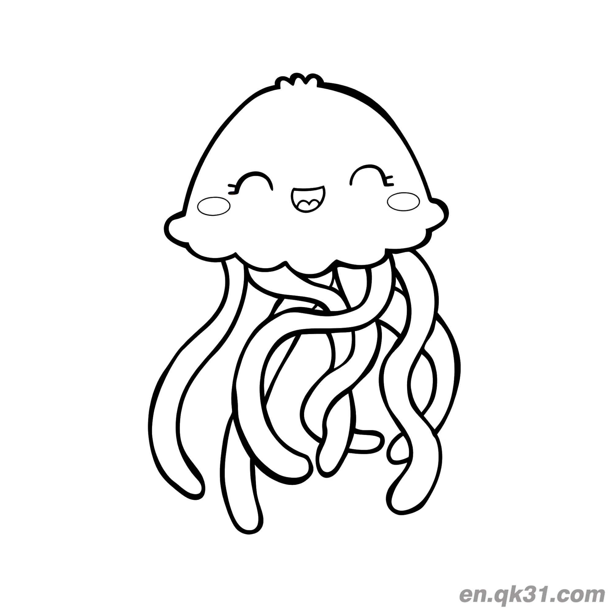 免费 长睫毛大笑水母简笔画涂色页 简笔画涂色页