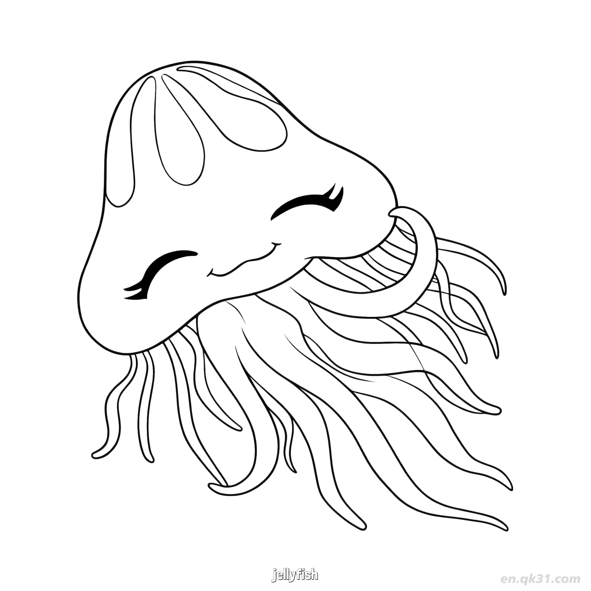 免费 水母轮廓涂色页  简笔画涂色页