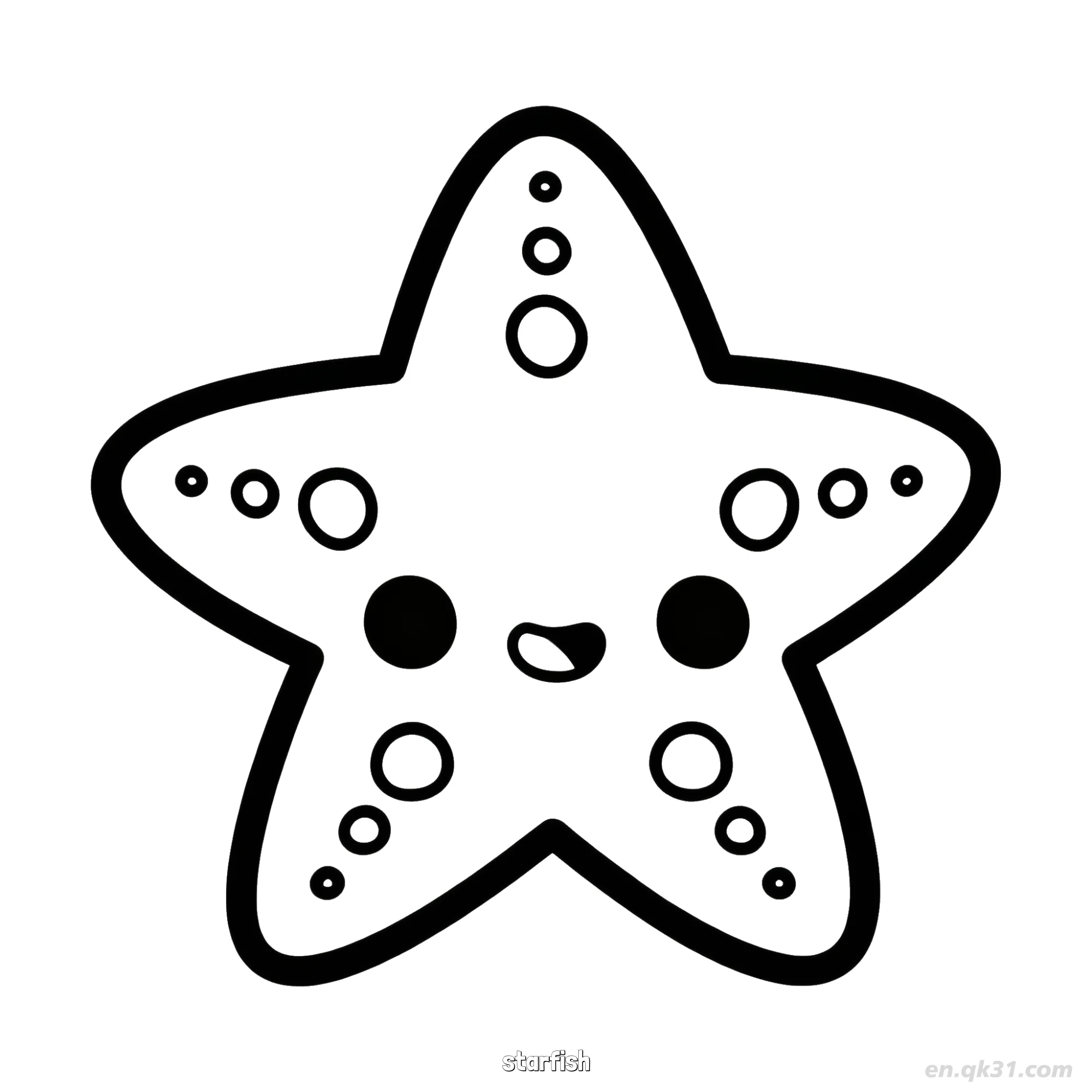 卡哇伊海星涂色页简笔画涂色画 – 为儿童和成人提供的免费可打印简笔画涂色画