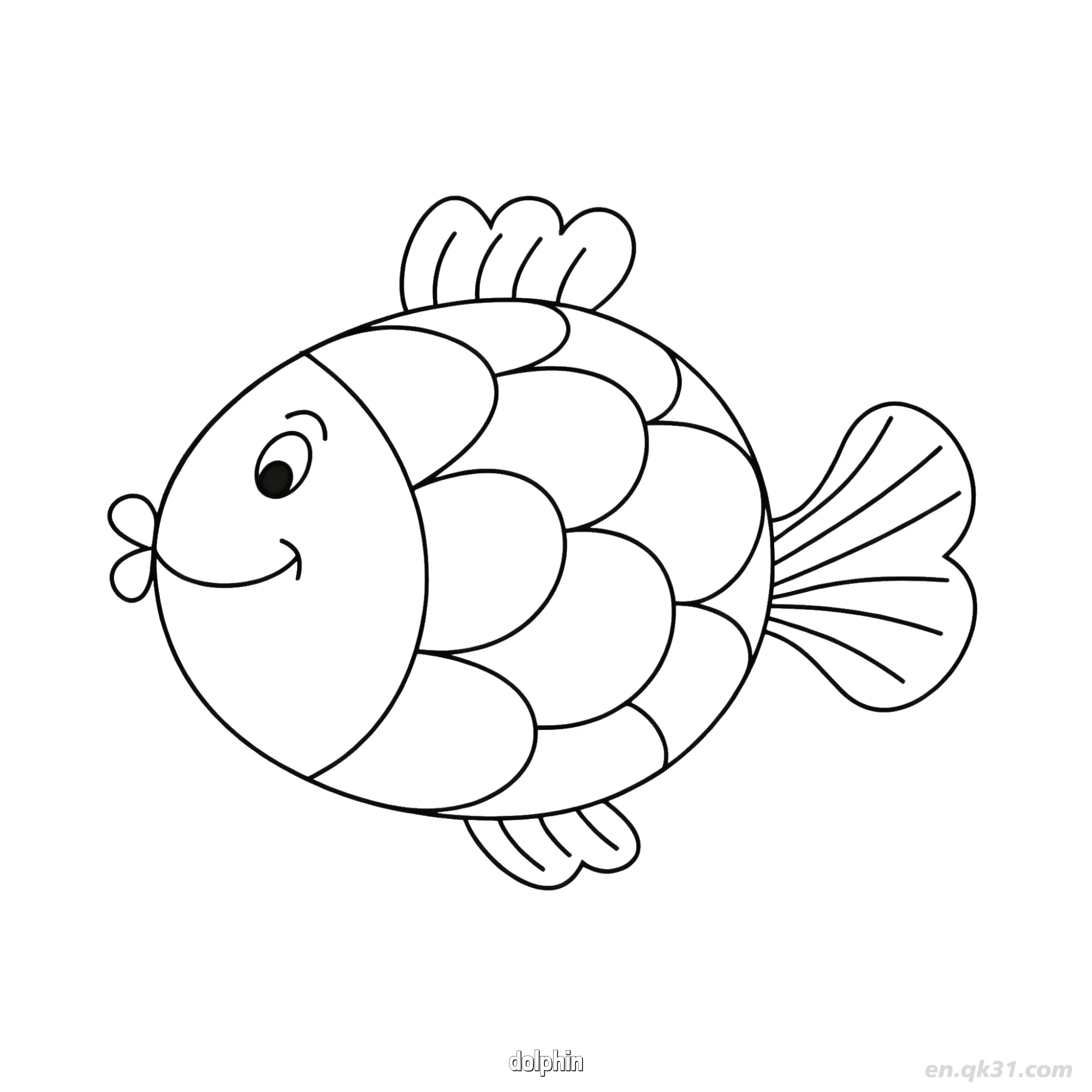 免费 大微笑卡通海豚涂色页  简笔画涂色页