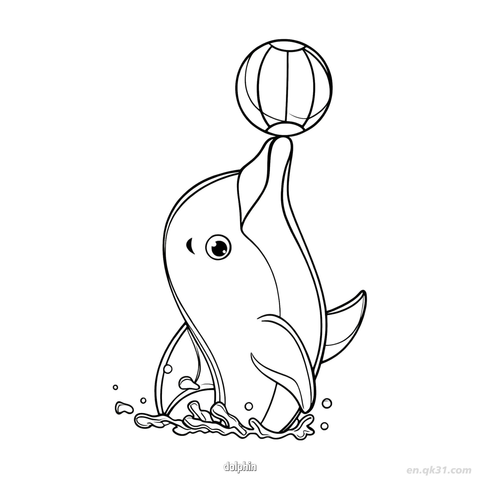 免费 顽皮顶球海豚轮廓图  简笔画涂色页