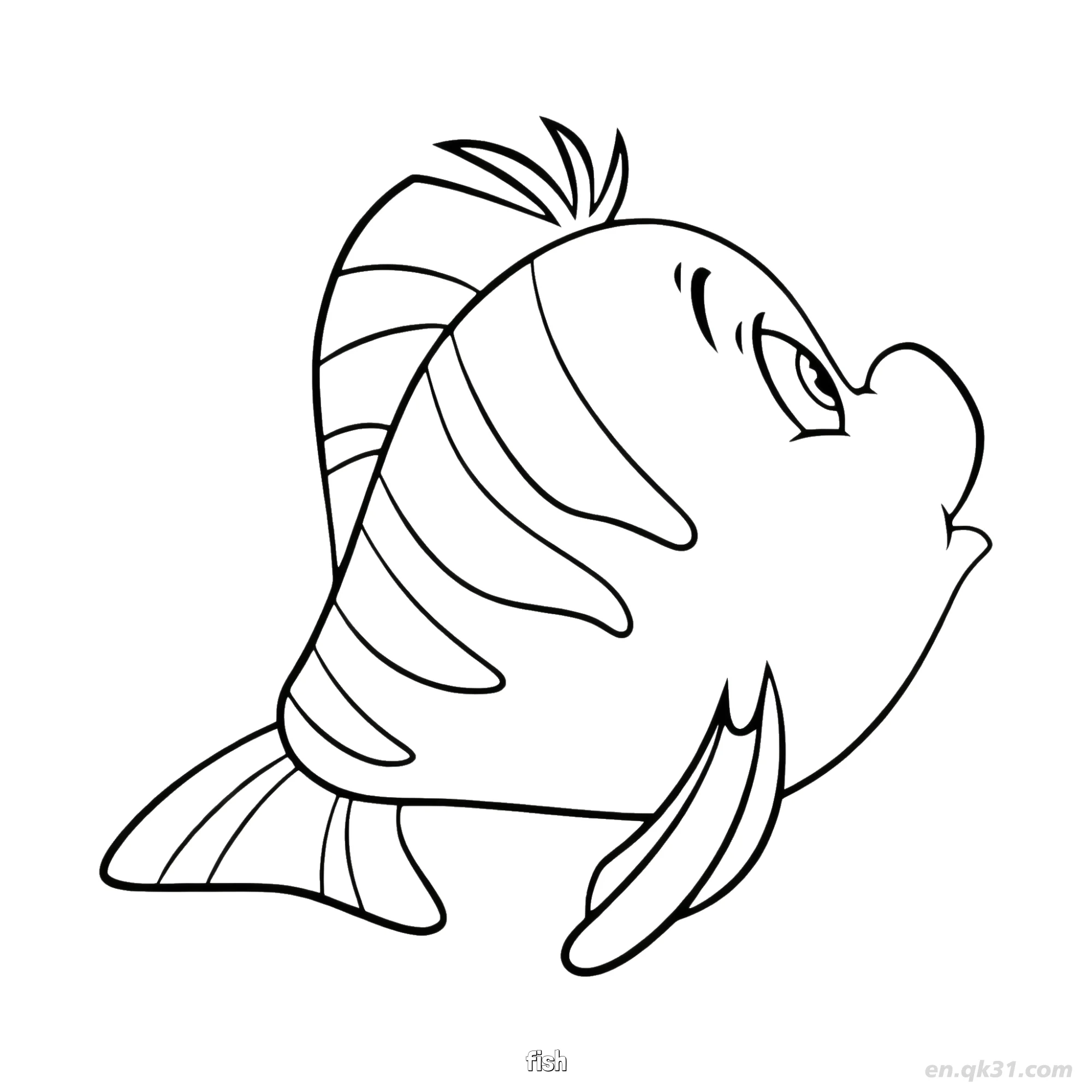 免费 撅嘴条纹海鱼涂色页  简笔画涂色页