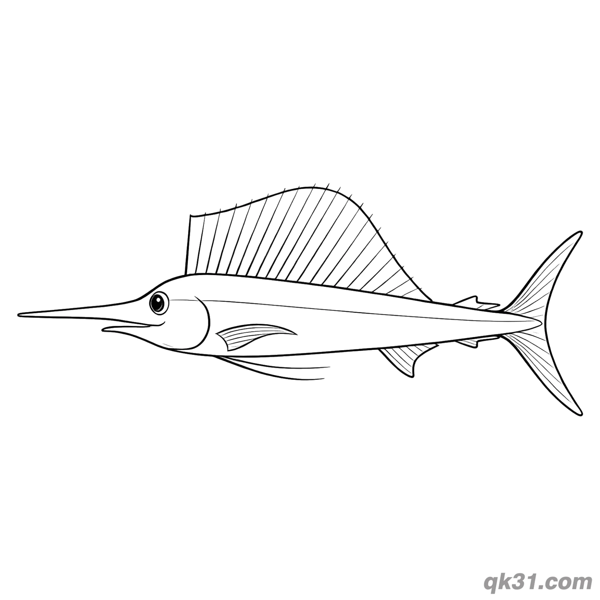 免费 极简线条剑鱼基础简笔画涂色页 简笔画涂色页