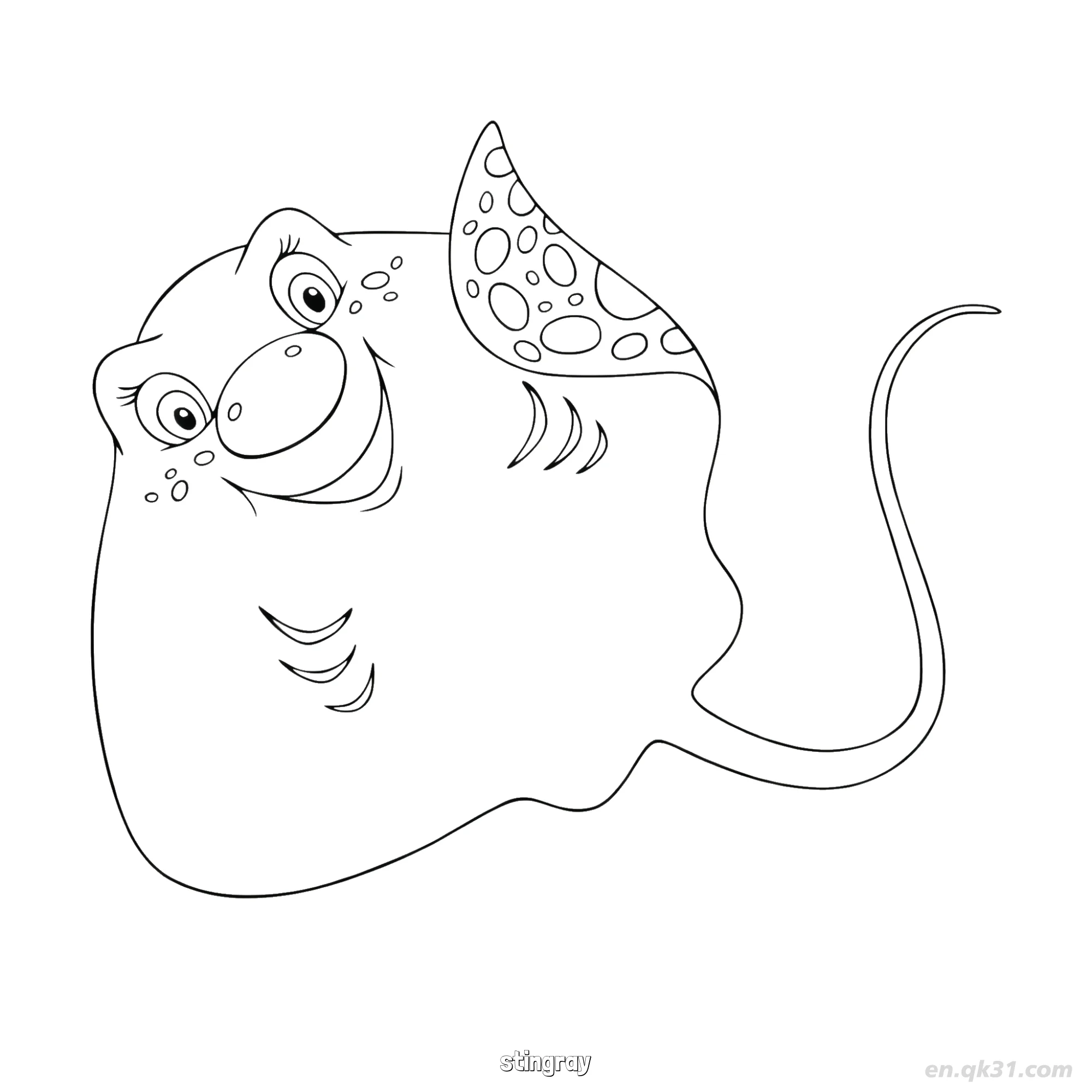 免费 微笑卡通斑点黄貂鱼  简笔画涂色页