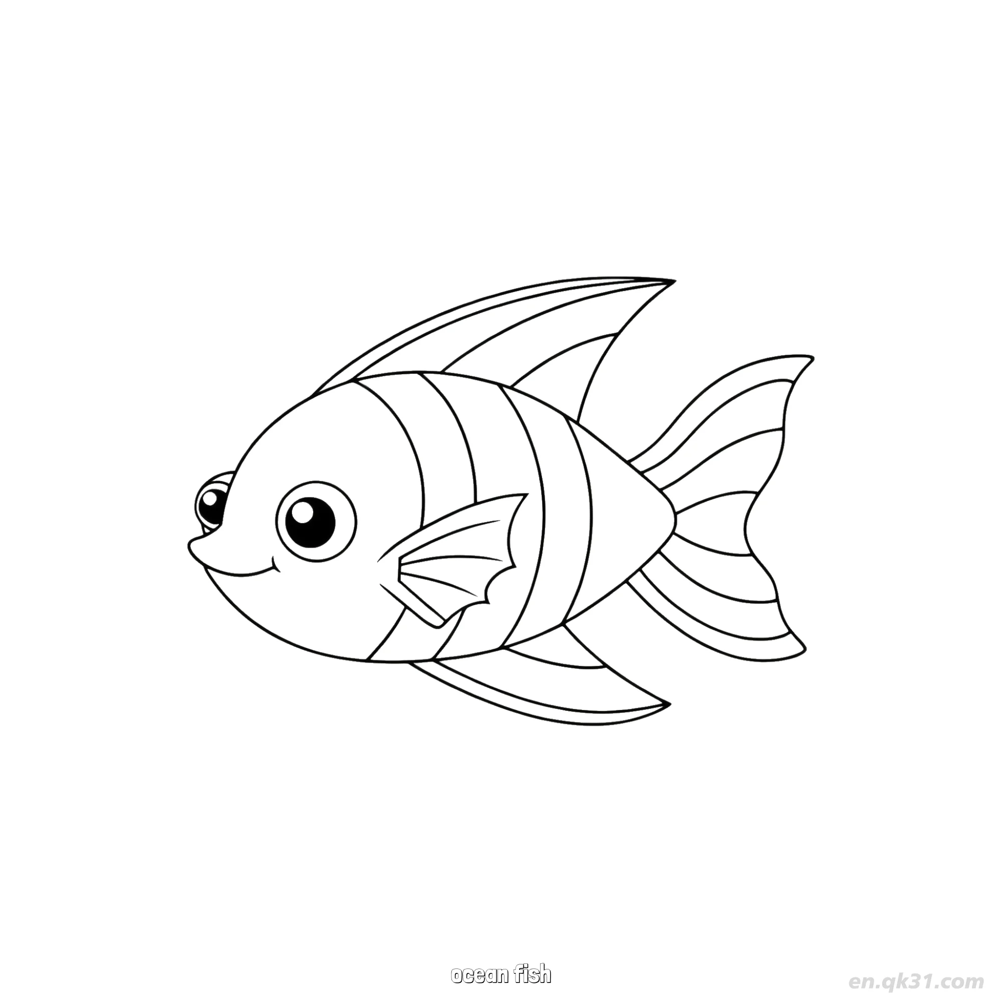 免费 条纹卡通海鱼涂色页  简笔画涂色页