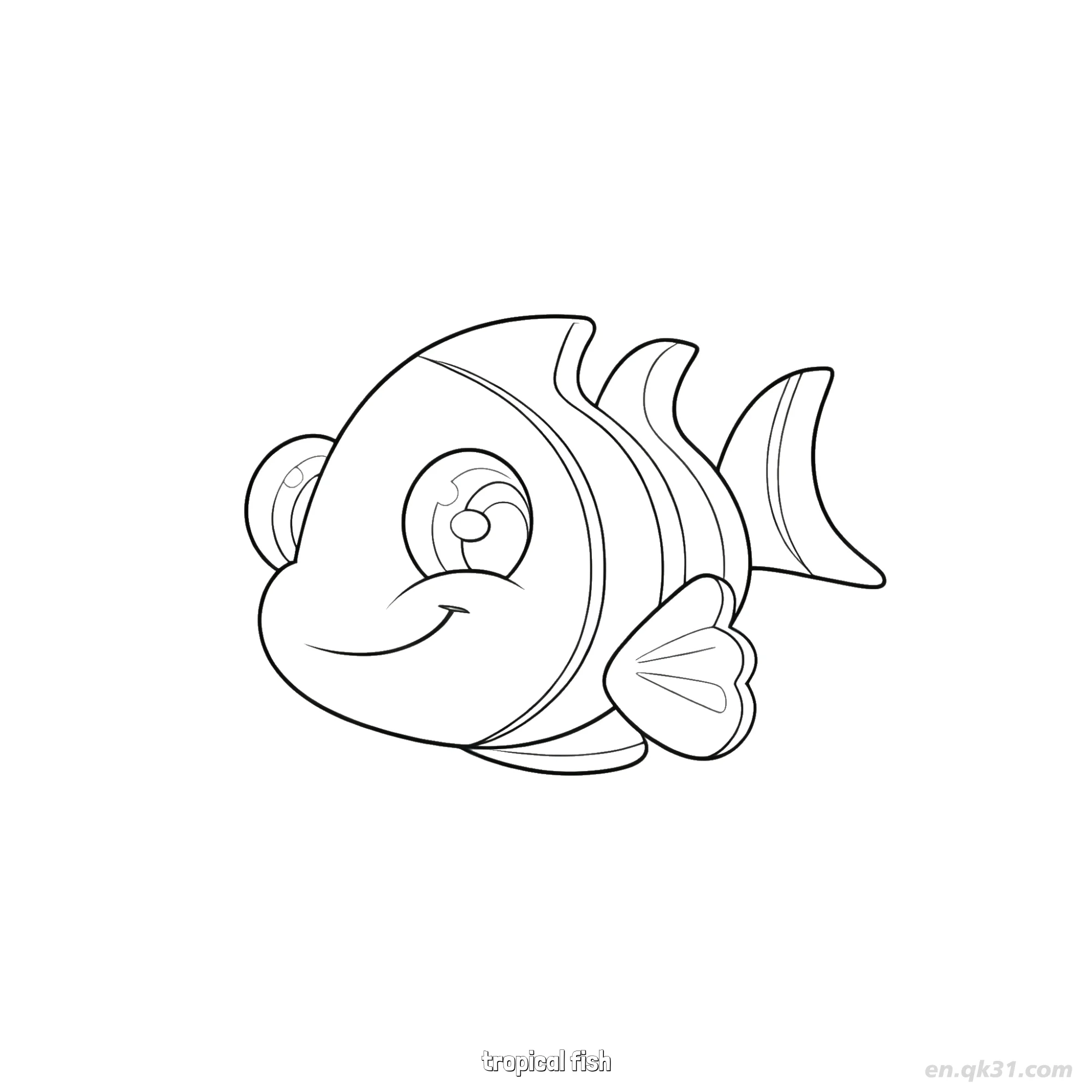 免费 条纹热带鱼  简笔画涂色页