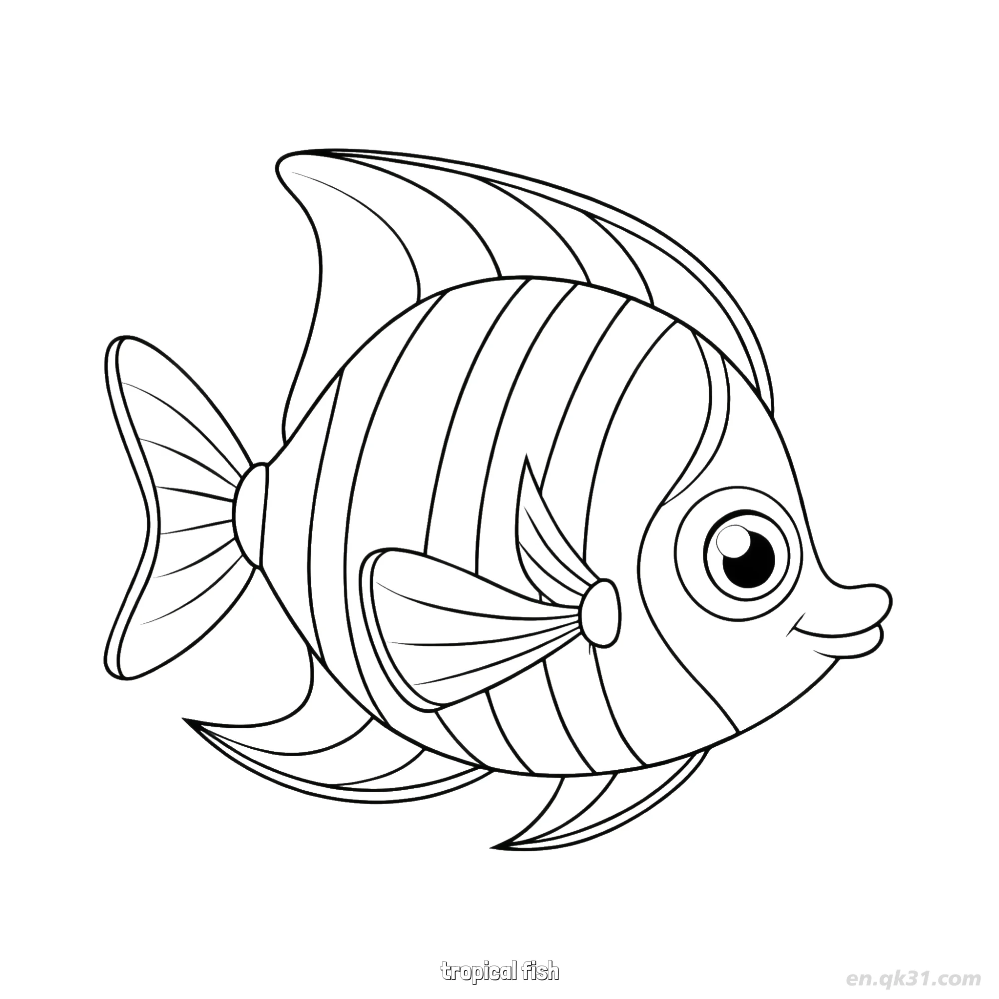 免费 热带鱼条纹页  简笔画涂色页