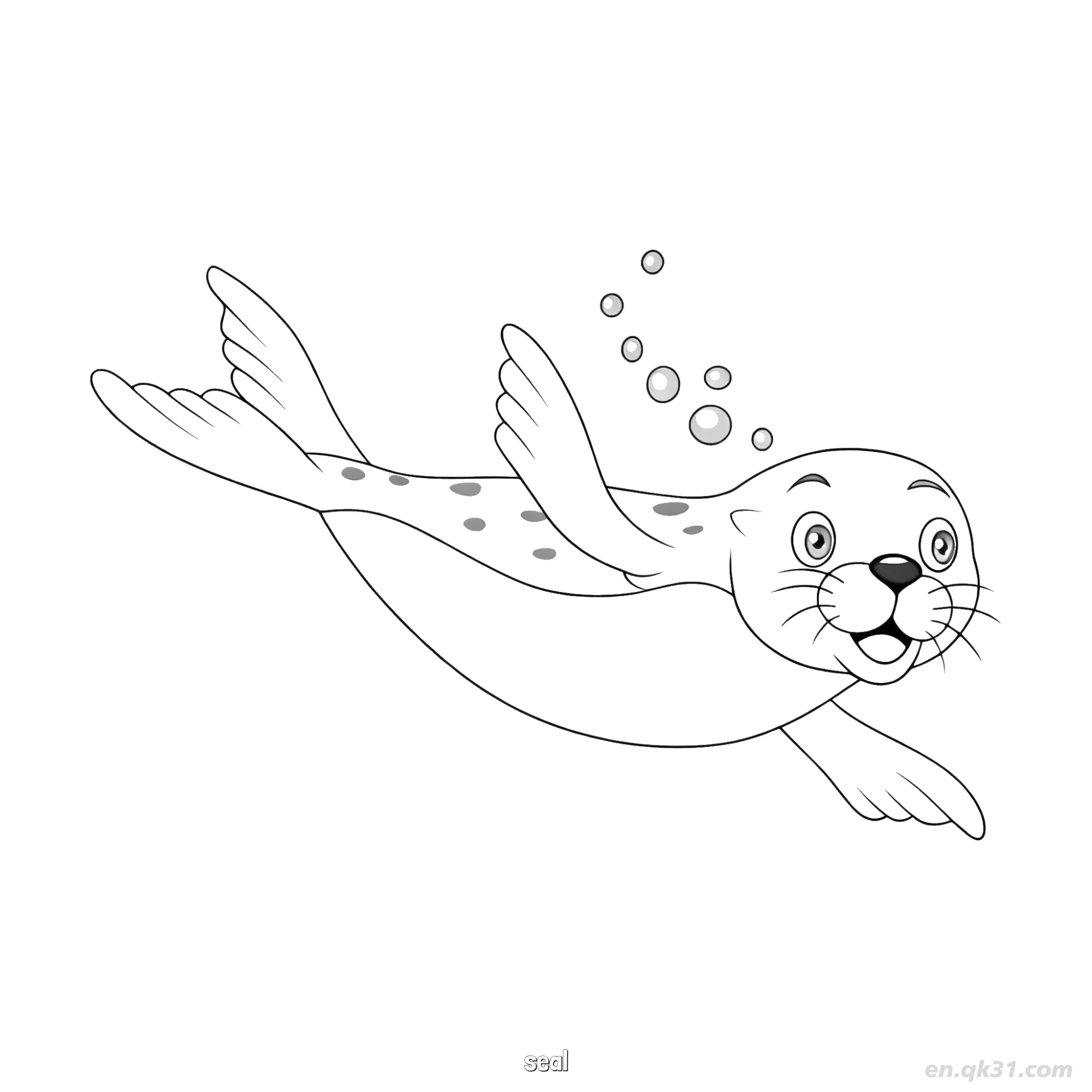 免费 水下带泡泡海豹涂色页  简笔画涂色页