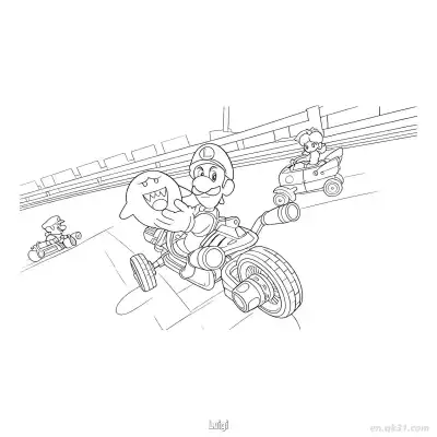 路易吉 简笔画 素描 涂鸦 - 免费可打印马力欧卡丁车 下载PDF – 免费可打印简笔画涂色画