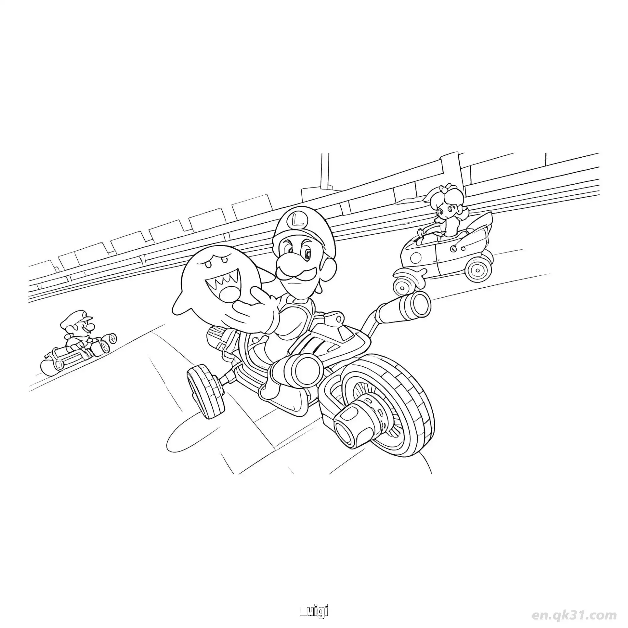 路易吉 简笔画 素描 涂鸦 - 免费可打印马力欧卡丁车 下载PDF简笔画涂色画 – 为儿童和成人提供的免费可打印简笔画涂色画