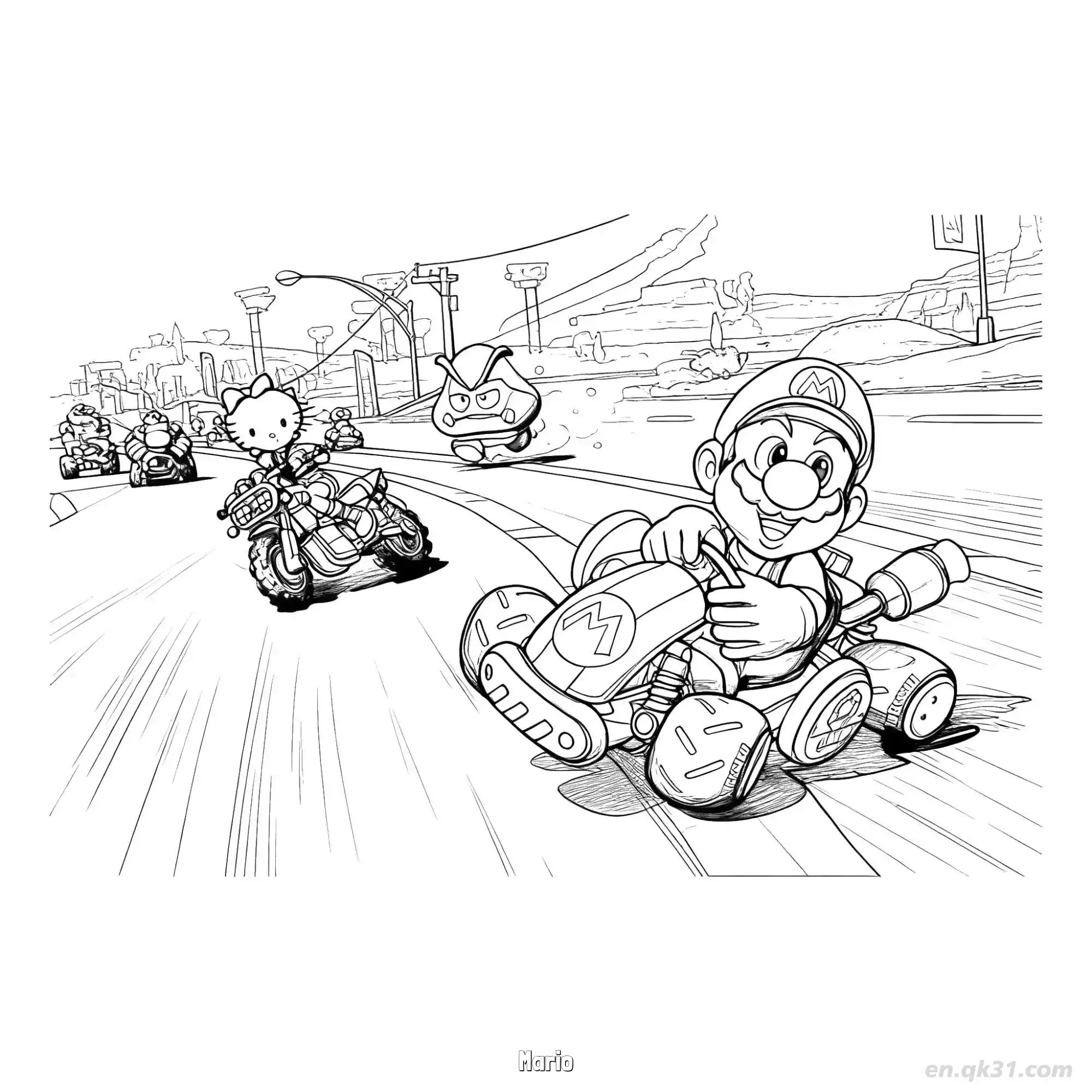 免费 马里奥 10简笔画 素描 涂鸦 - 免费可打印马力欧卡丁车 下载PDF 简笔画涂色页
