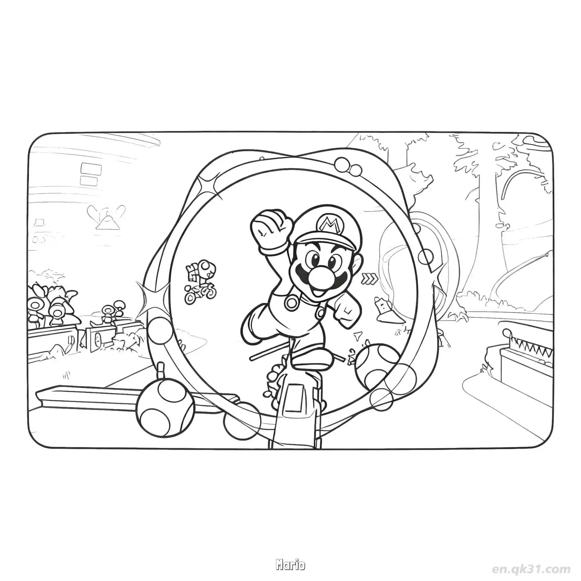 免费 马里奥 15简笔画 素描 涂鸦 - 免费可打印马力欧卡丁车 下载PDF 简笔画涂色页