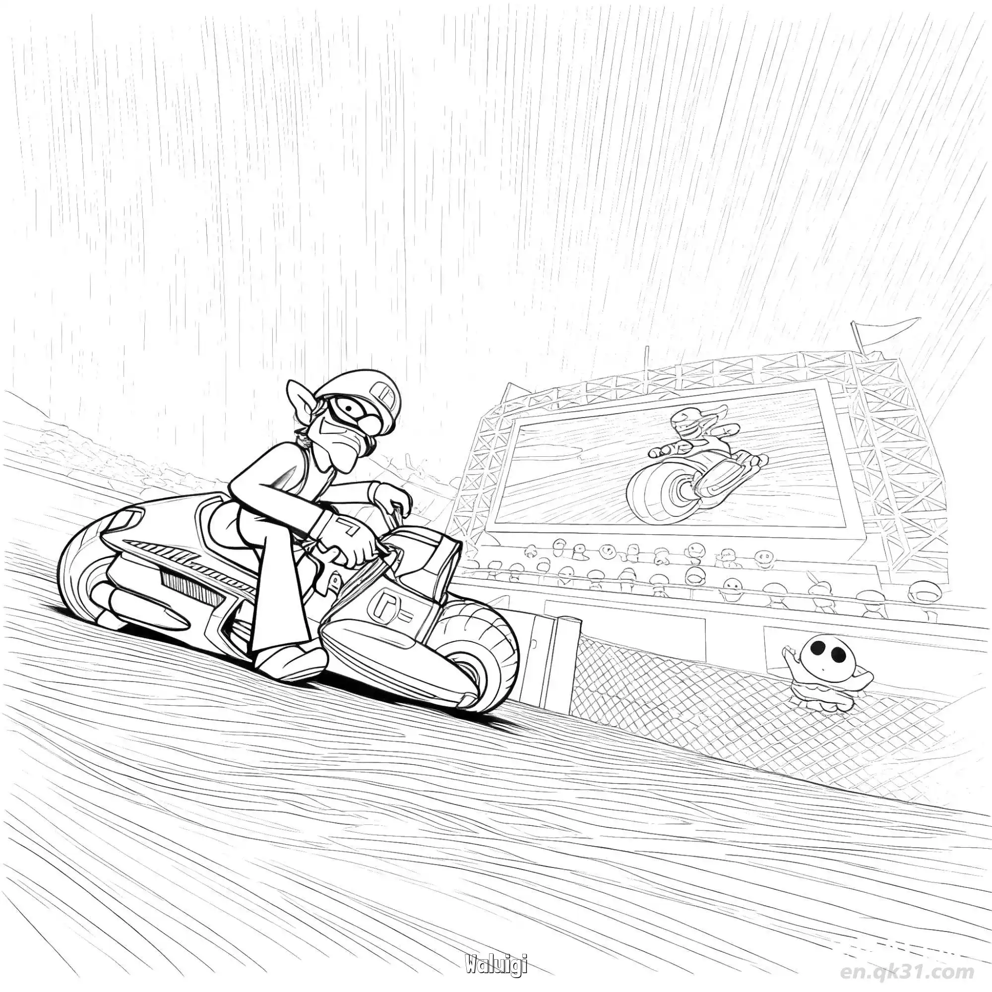 免费 瓦路易吉 简笔画 素描 涂鸦 - 免费可打印马力欧卡丁车 下载PDF 简笔画涂色页