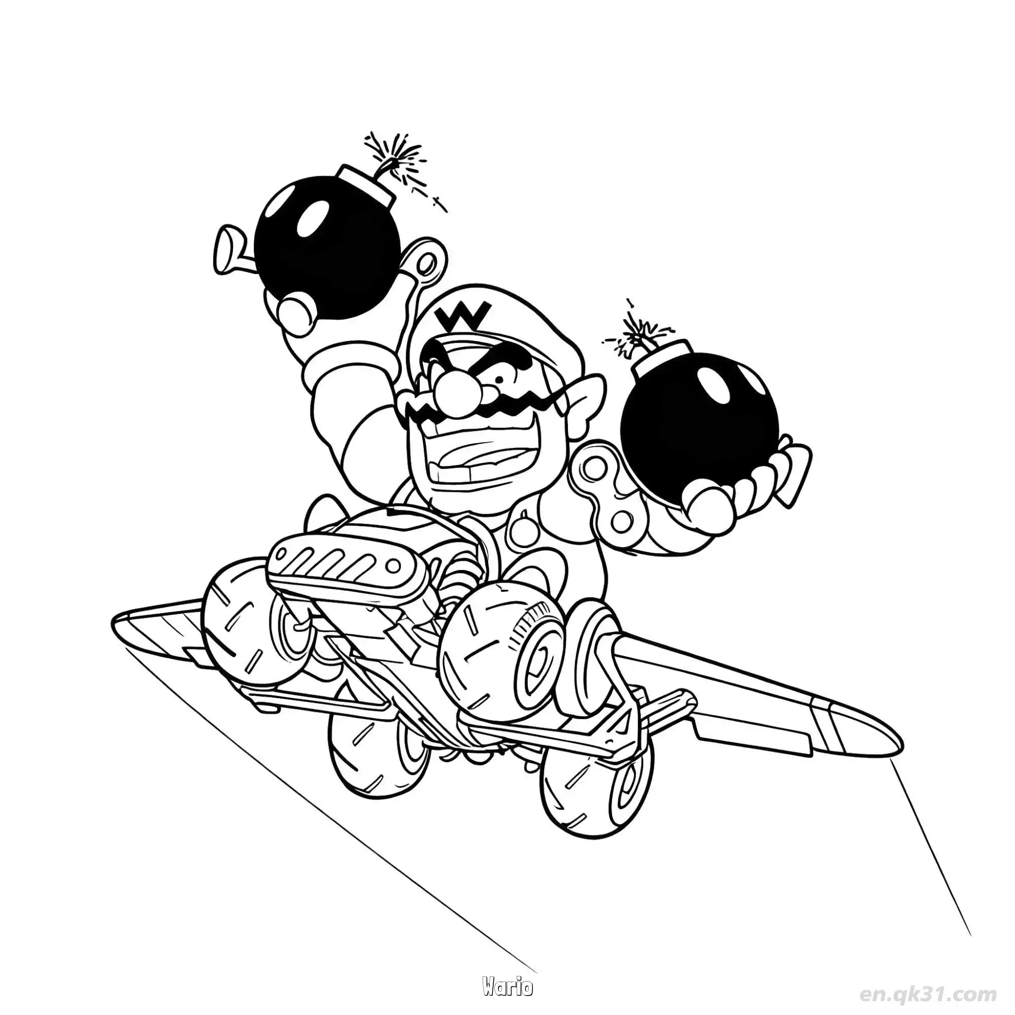 免费 瓦力欧 简笔画 素描 涂鸦 - 免费可打印马力欧卡丁车 下载PDF 简笔画涂色页