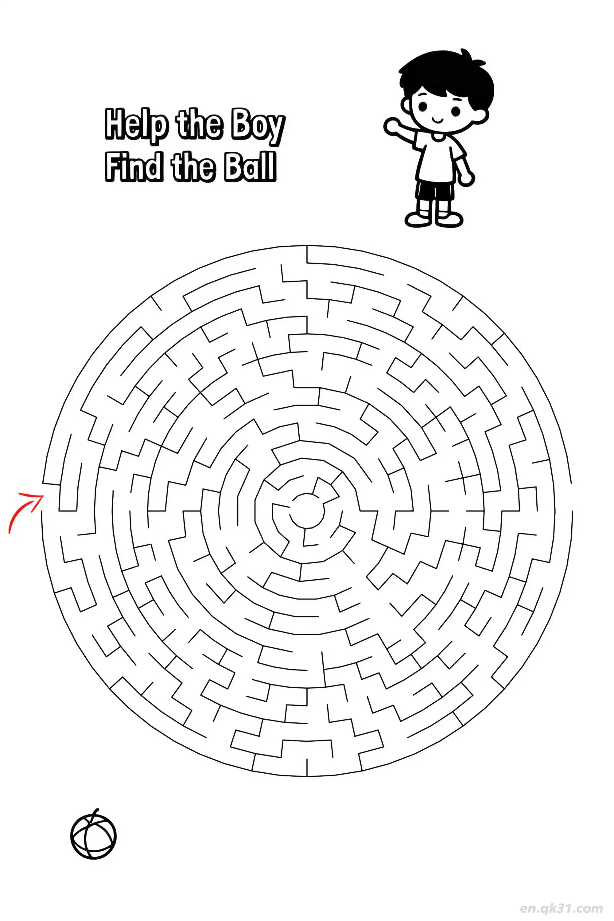 免费 打印男孩迷宫 - 运动找球迷宫  简笔画涂色页