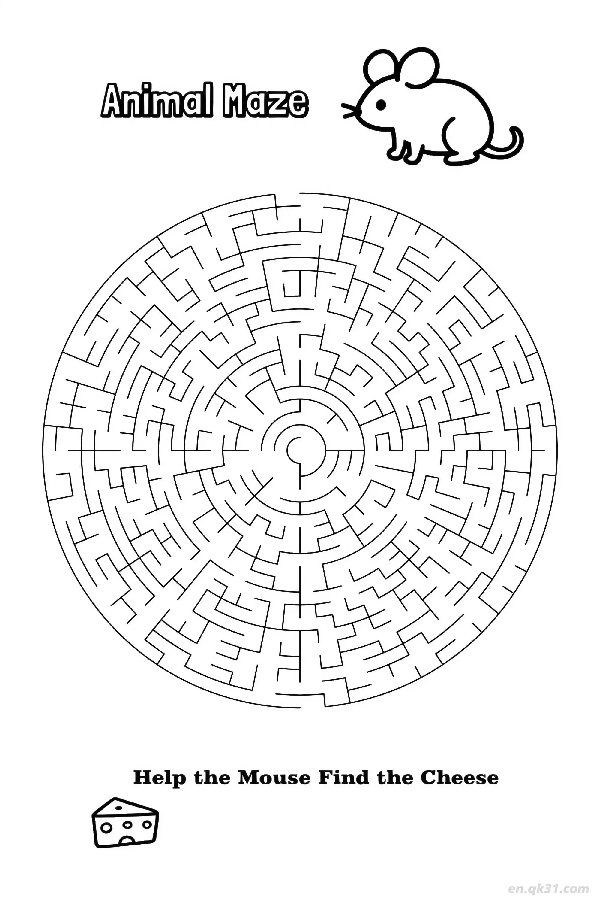 免费 老鼠奶酪迷宫拼图 - 经典找奶酪  简笔画涂色页