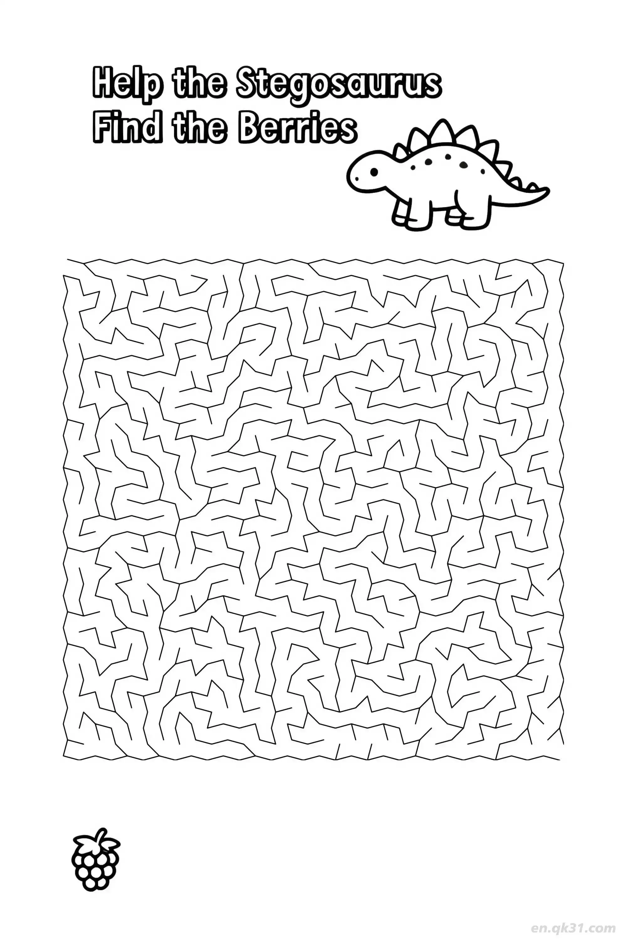 免费 剑龙恐龙迷宫 - 史前找浆果  简笔画涂色页