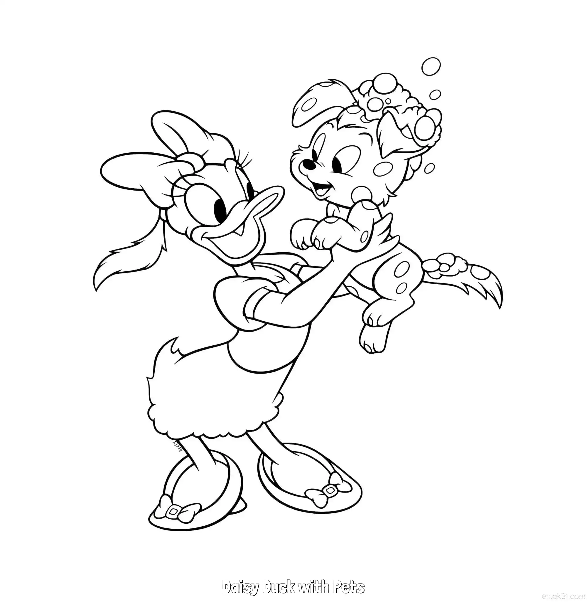 免费 黛丝鸭和宠物 简笔画 素描 涂鸦 - 免费可打印米老鼠和朋友们 下载PDF 简笔画涂色页