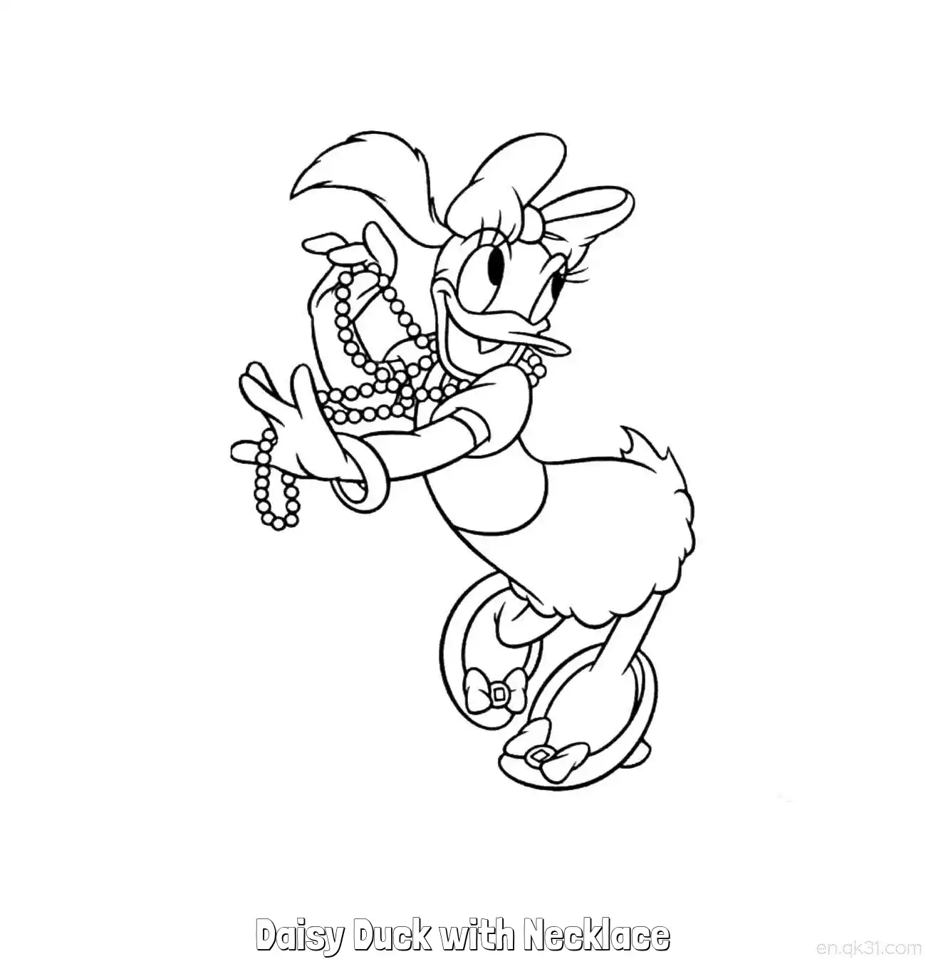 免费 黛丝鸭戴项链 简笔画 素描 涂鸦 - 免费可打印米老鼠和朋友们 下载PDF 简笔画涂色页