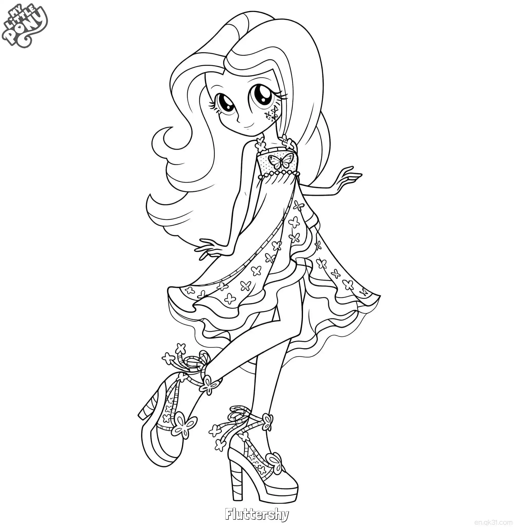 免费 小马宝莉小蝶蝴蝶礼服人形涂色页 简笔画涂色页