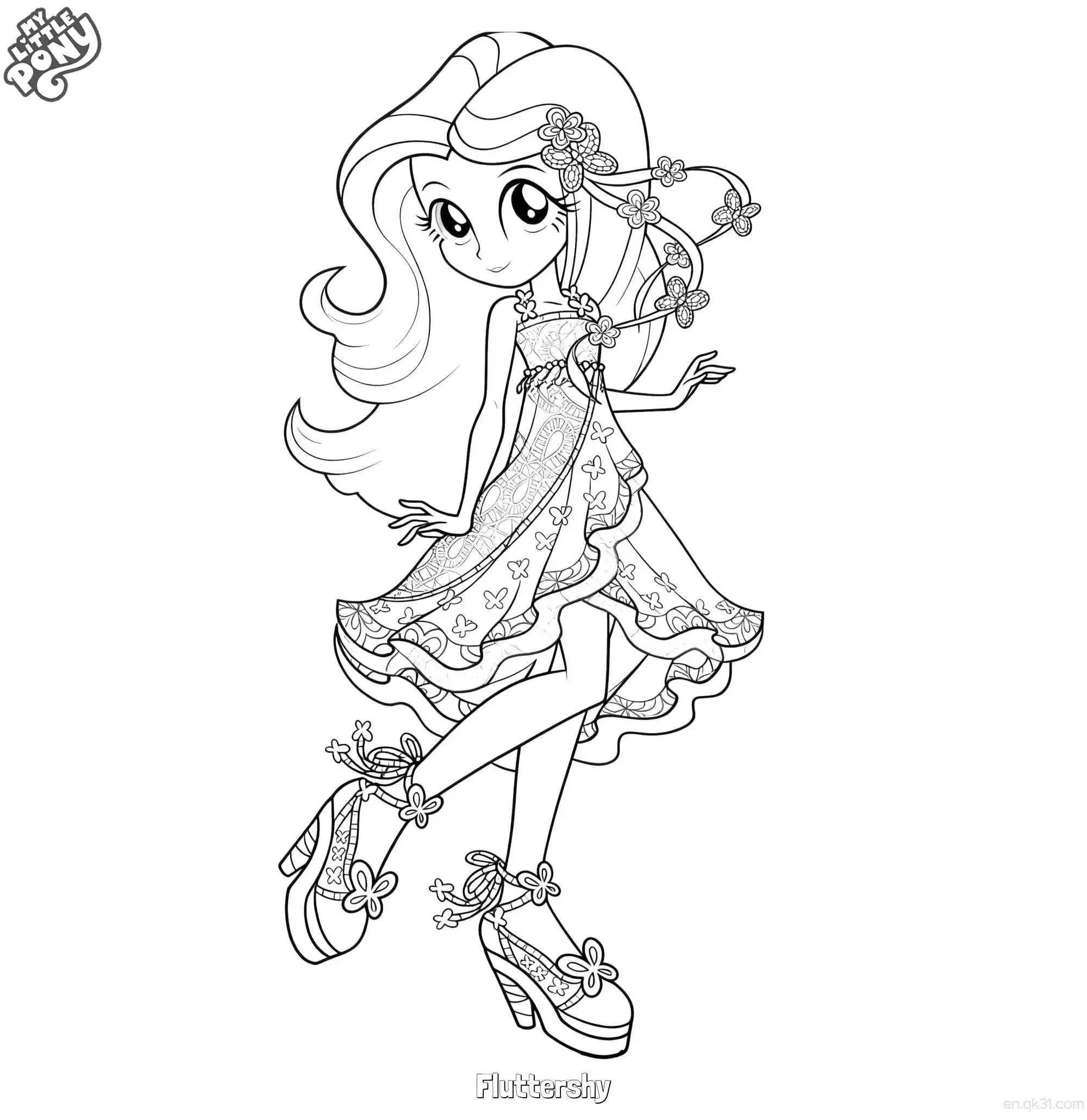 免费 小马宝莉小蝶繁花礼服人形涂色页 简笔画涂色页