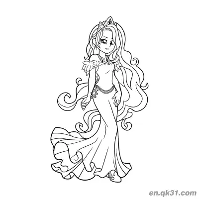 宇宙公主人类形态华丽美人鱼礼服配皇冠简笔画涂色页 – 免费可打印简笔画涂色画