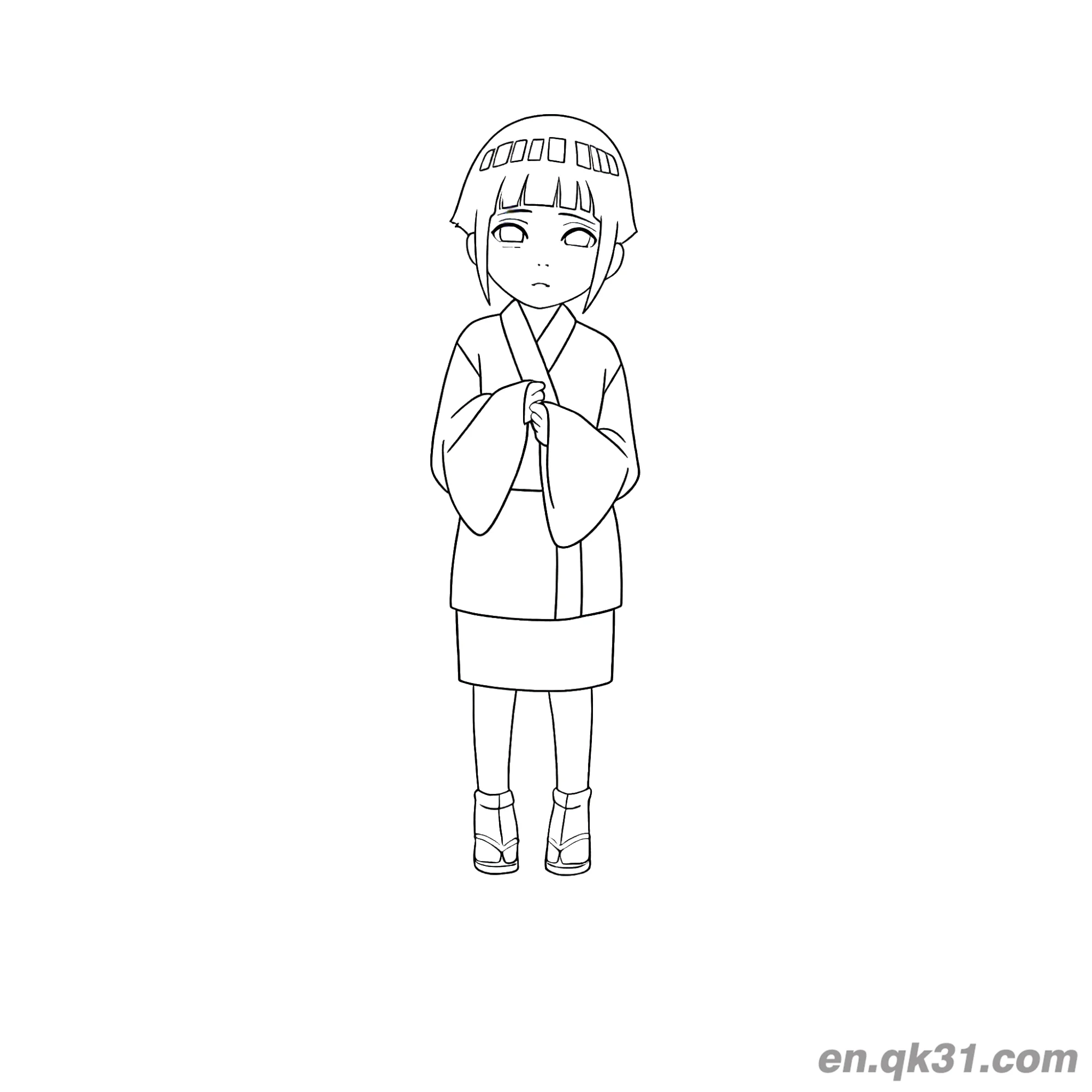 免费 幼年日向雏田和服装扮火影忍者涂色页 简笔画涂色页