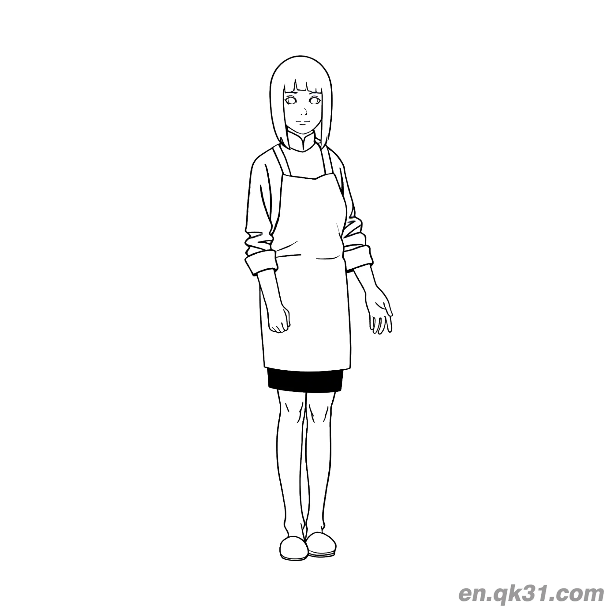 免费 日向雏田围裙装扮火影忍者涂色页 简笔画涂色页