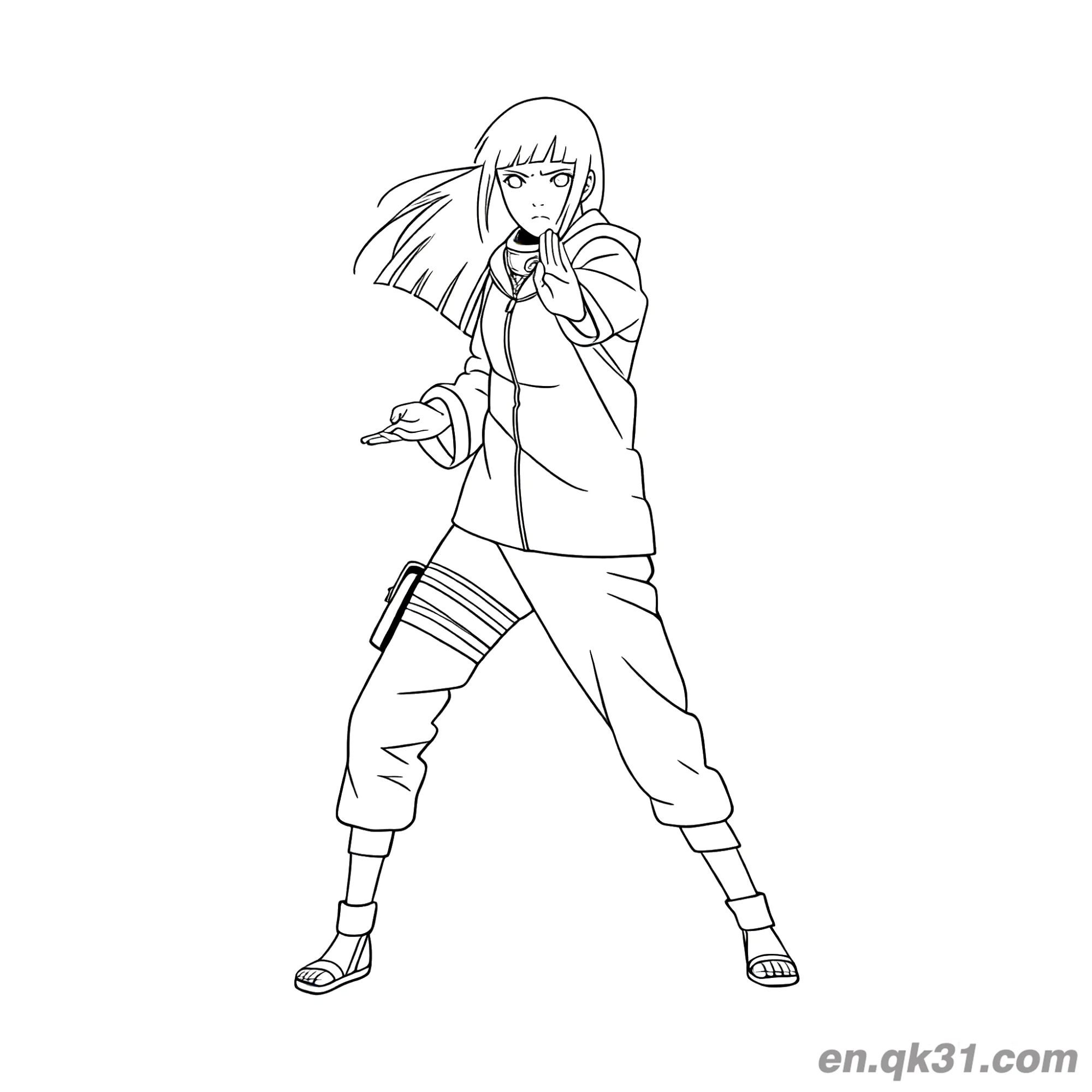 免费 日向雏田战斗手印火影忍者涂色页 简笔画涂色页