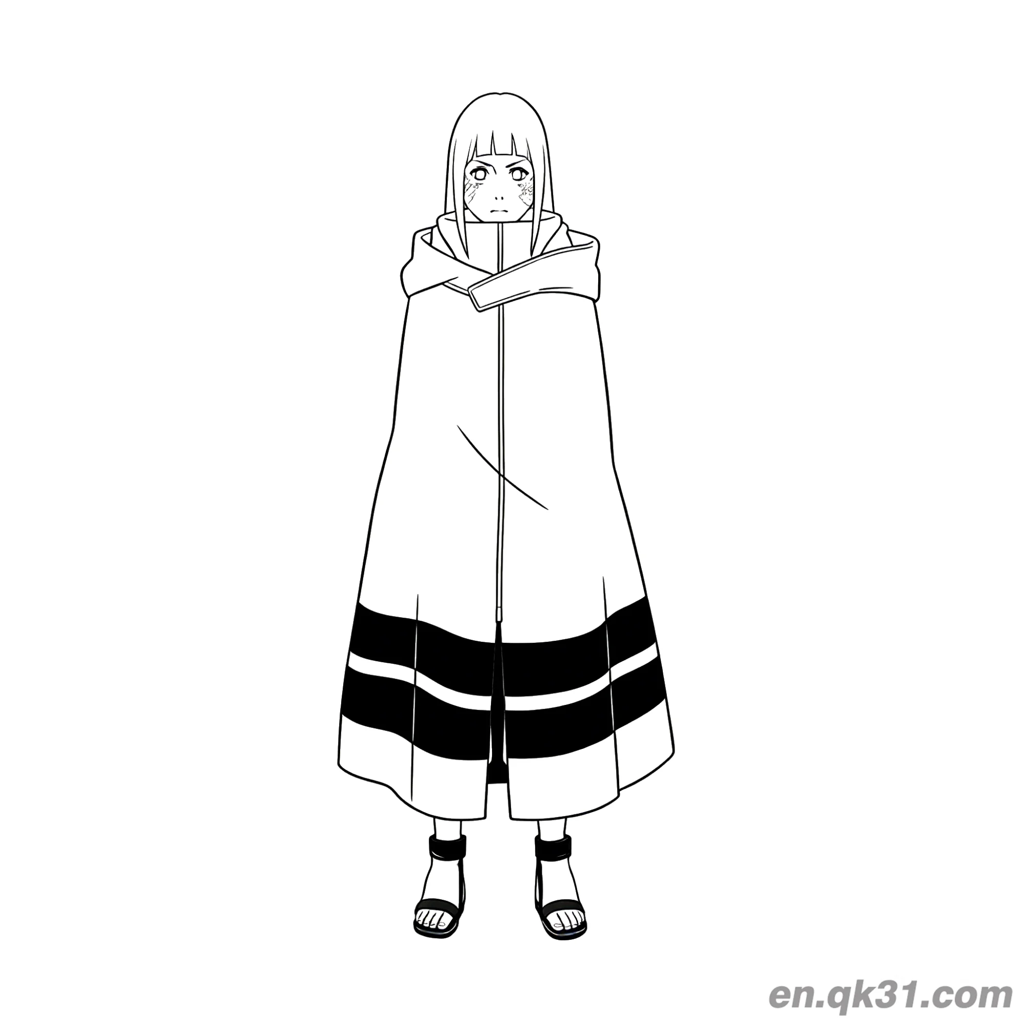 免费 日向雏田披风装扮火影忍者涂色页 简笔画涂色页