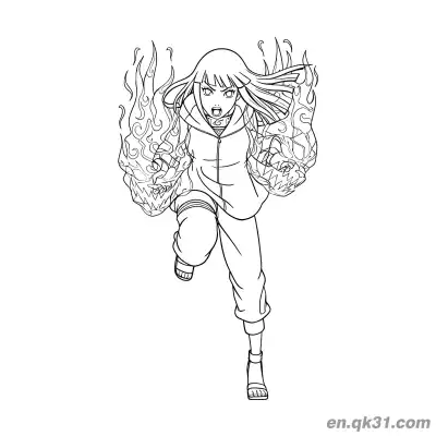 日向雏田查克拉火焰爆发火影忍者涂色页 – 免费可打印简笔画涂色画