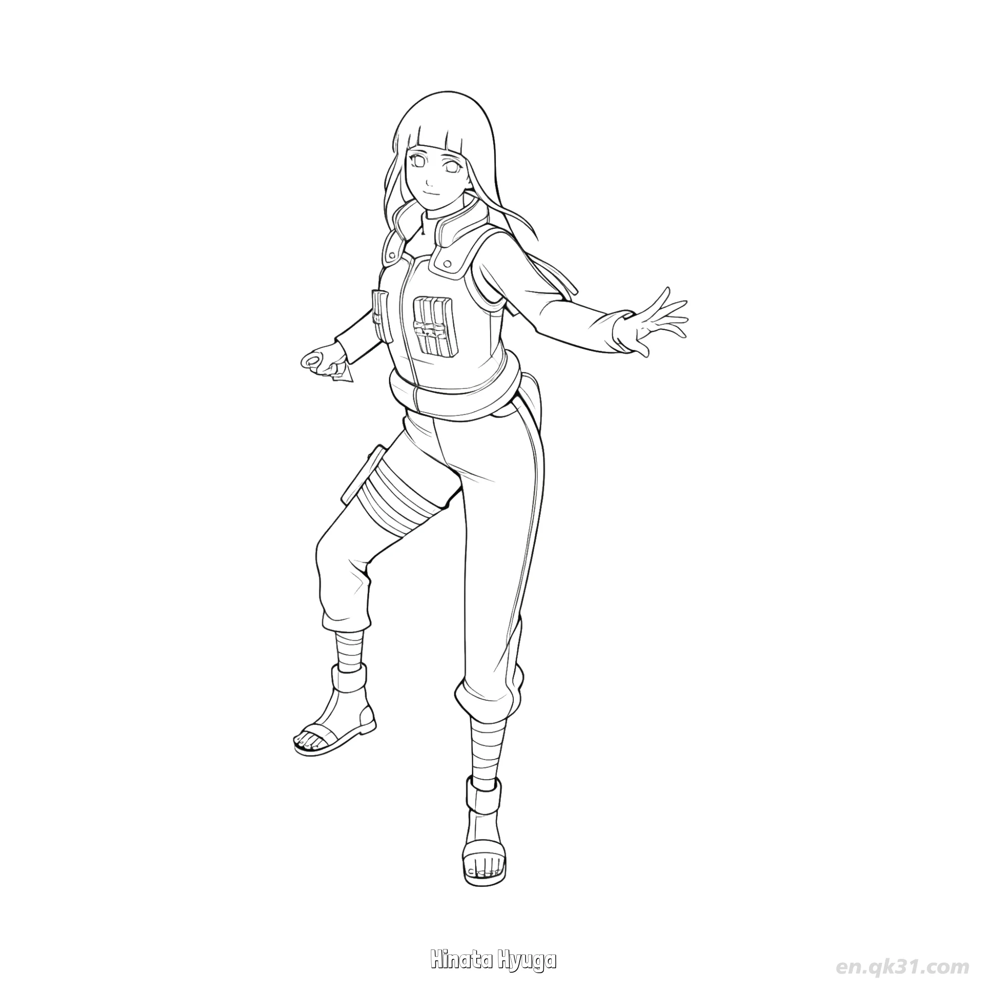 免费 日向雏田中忍背心服装火影忍者涂色页  简笔画涂色页