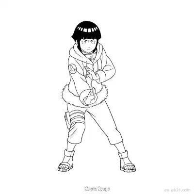 日向雏田柔拳防御火影忍者涂色页  – 免费可打印简笔画涂色画